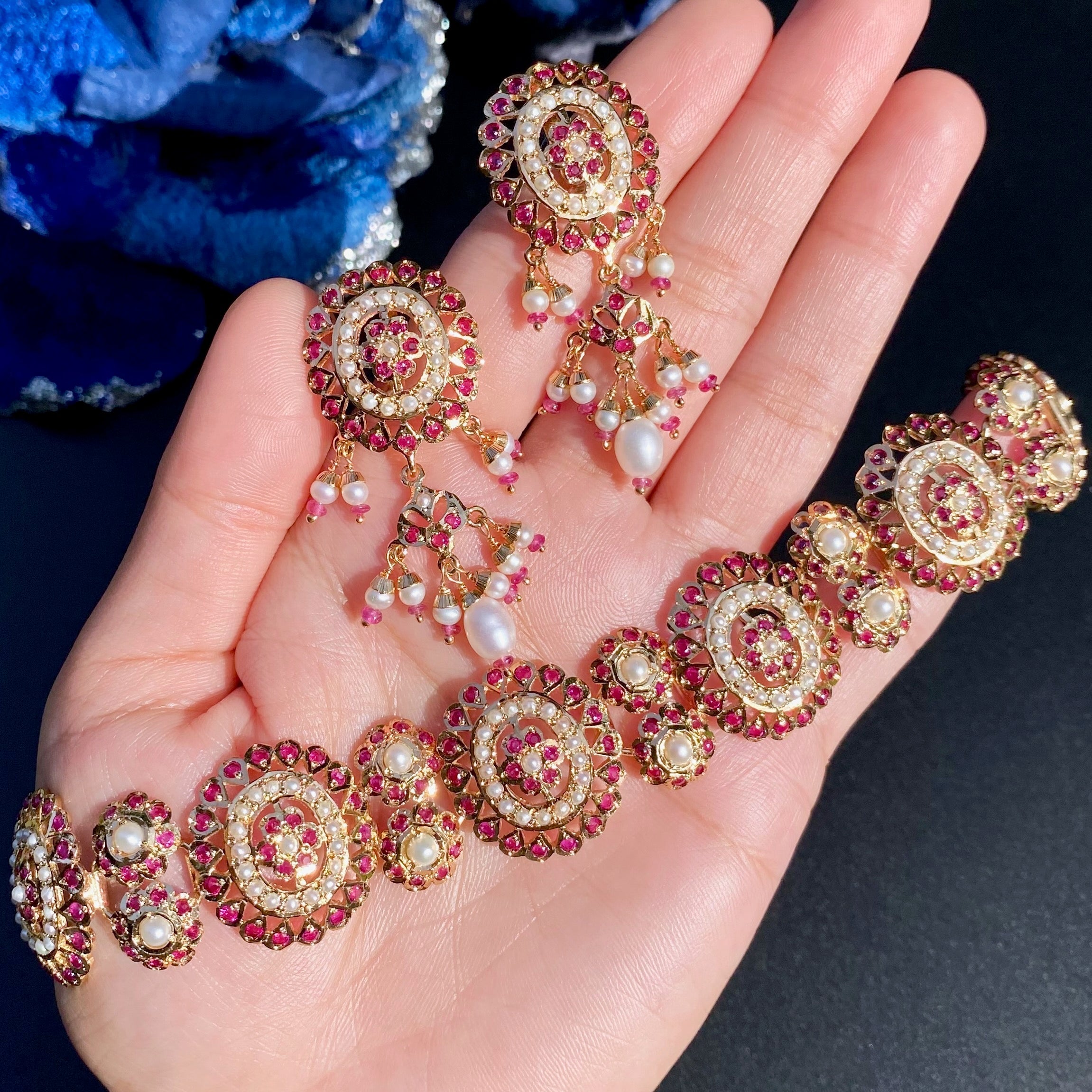 Ruby & Pearl Choker Set | Gold Plated Silver Jewelry Online NS 433