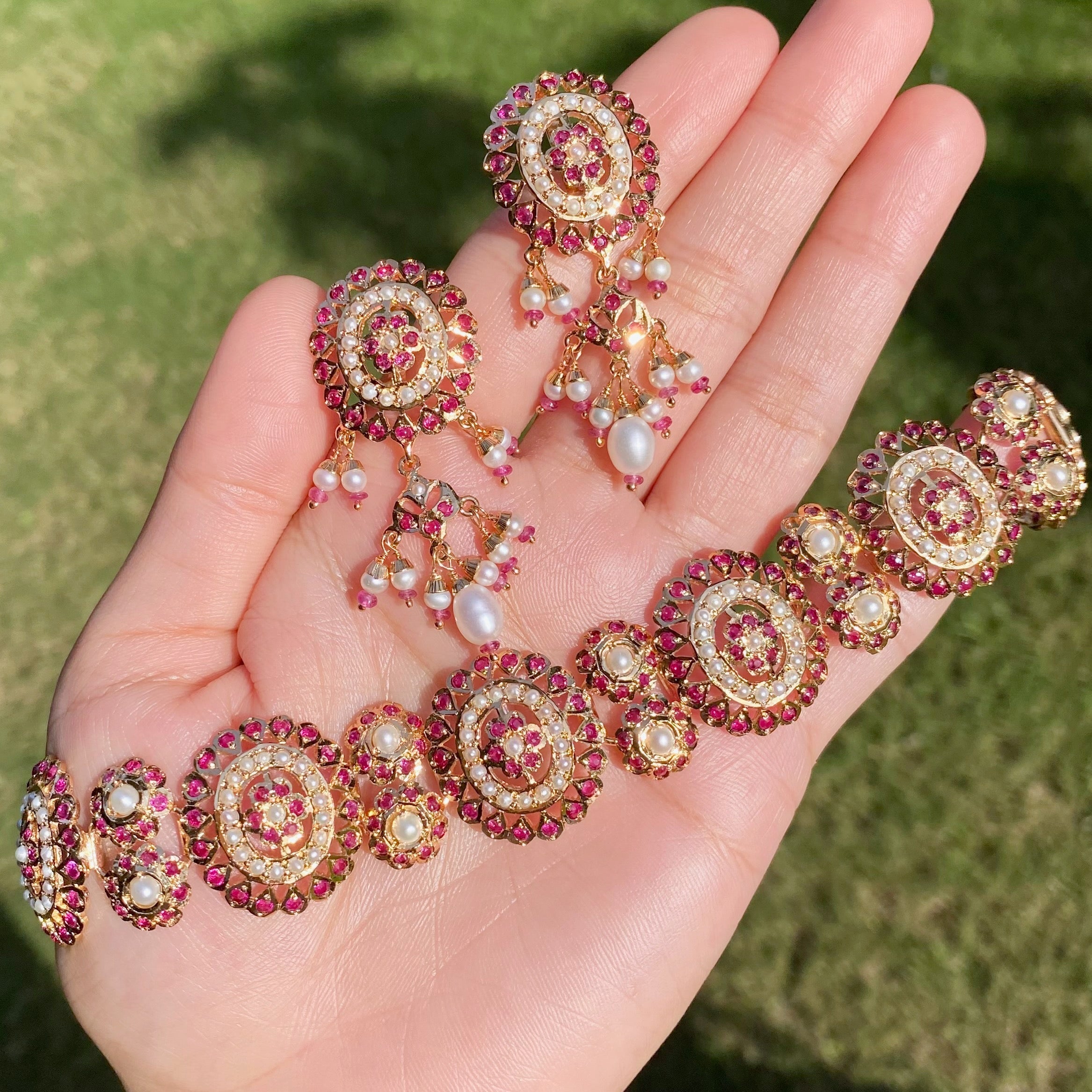 Ruby & Pearl Choker Set | Gold Plated Silver Jewelry Online NS 433