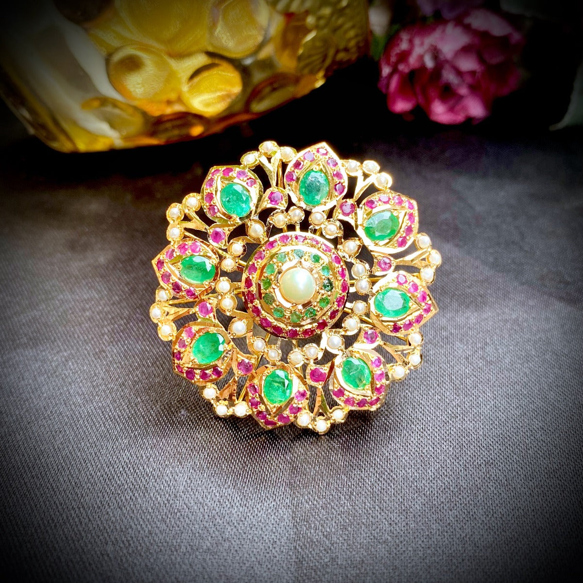 ruby emerald indian gold cocktail ring