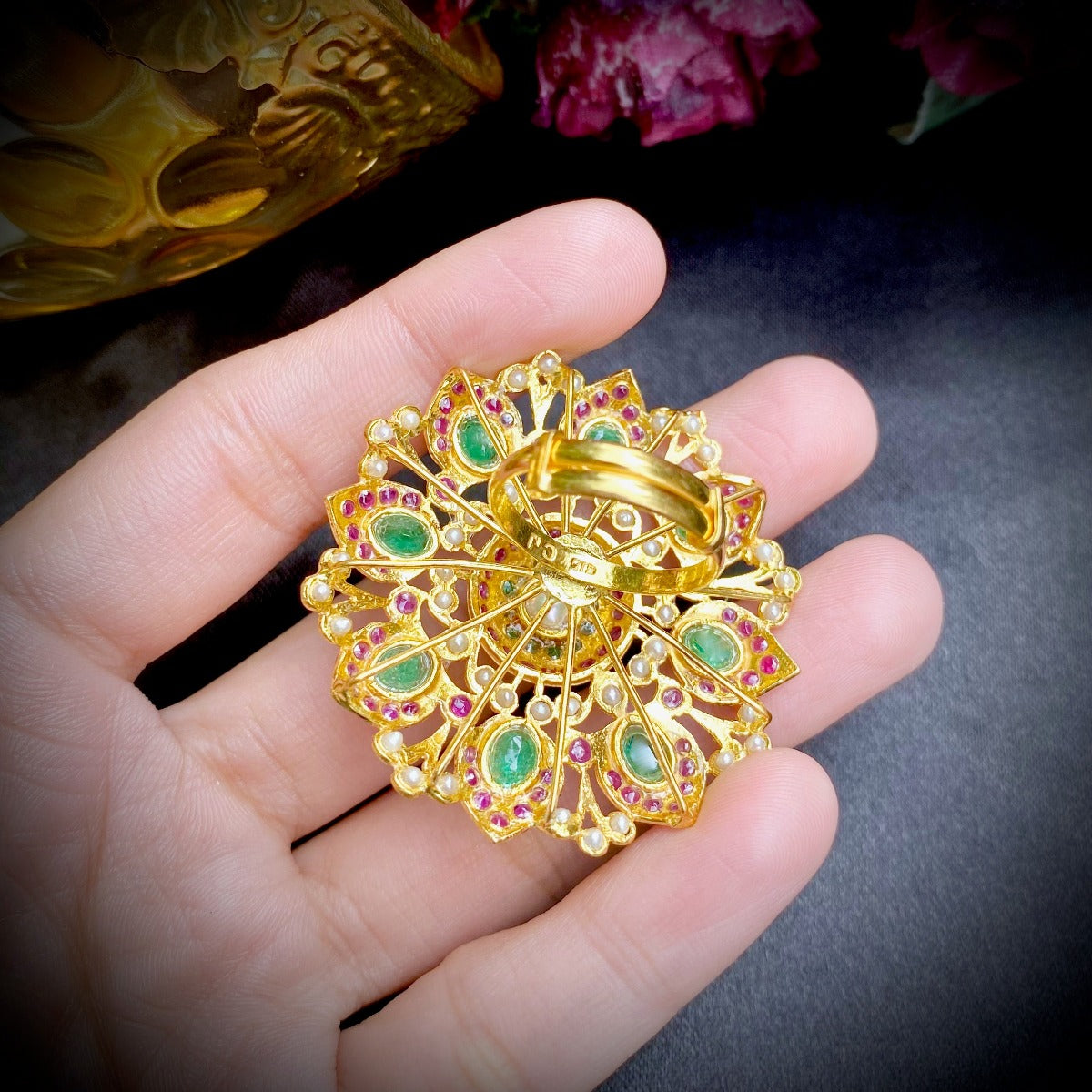 ruby emerald indian gold cocktail ring