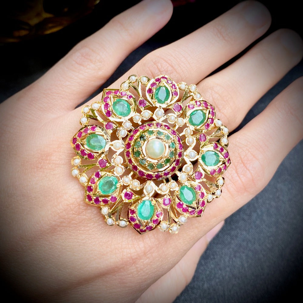 ruby emerald indian gold cocktail ring