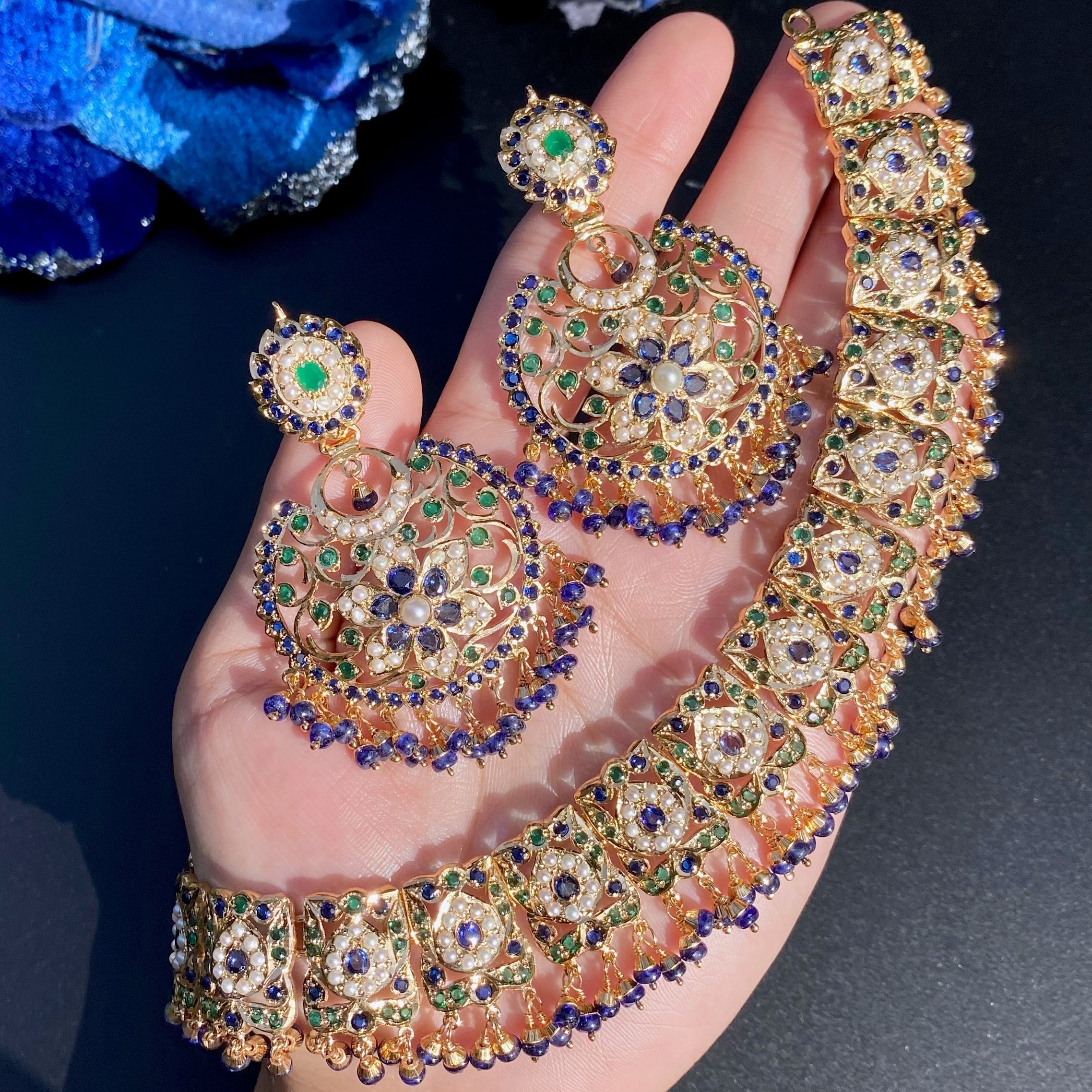 Opulent Jadau Necklace Set | Gold Plated on Silver NS 434