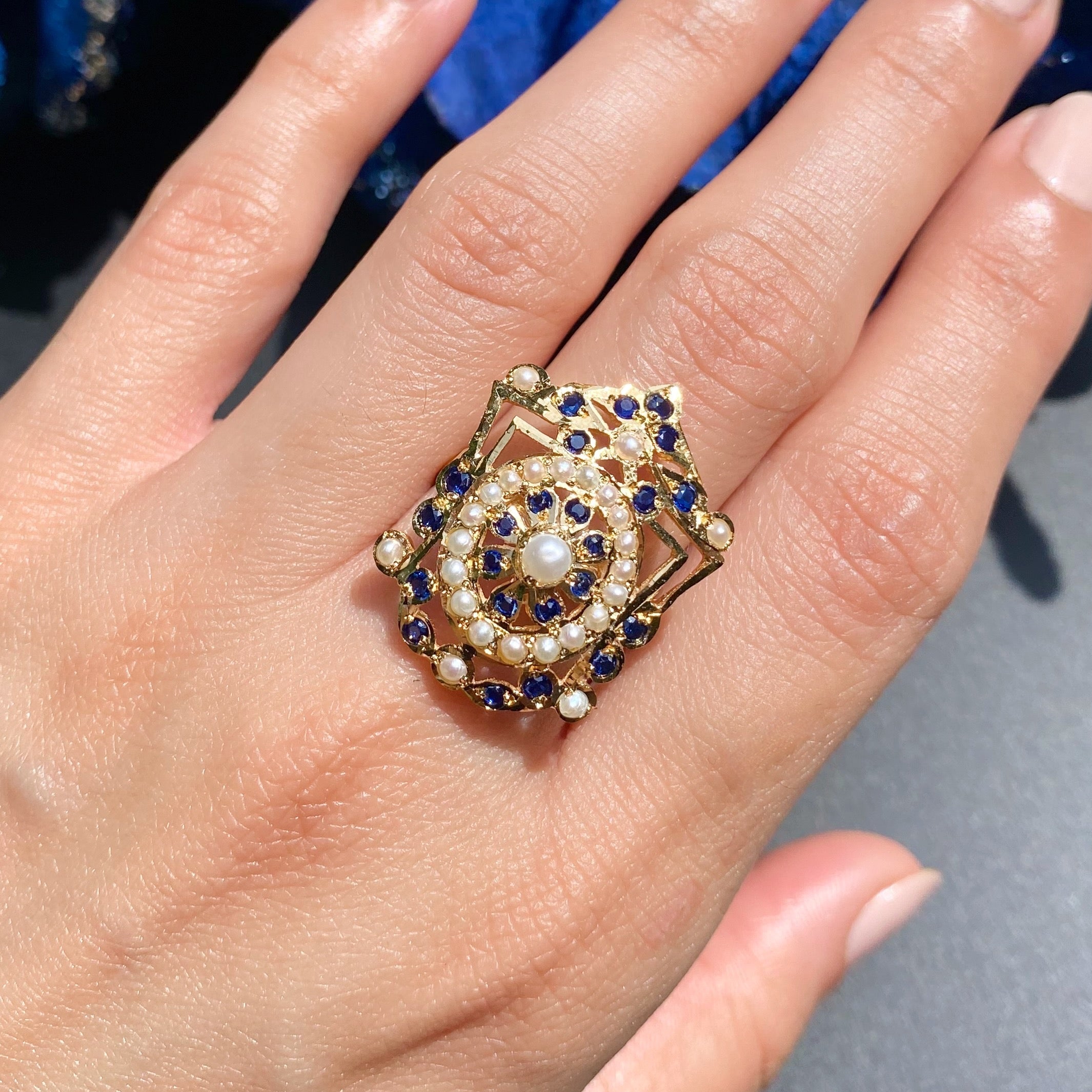 sapphire pearl ring gold plated silver