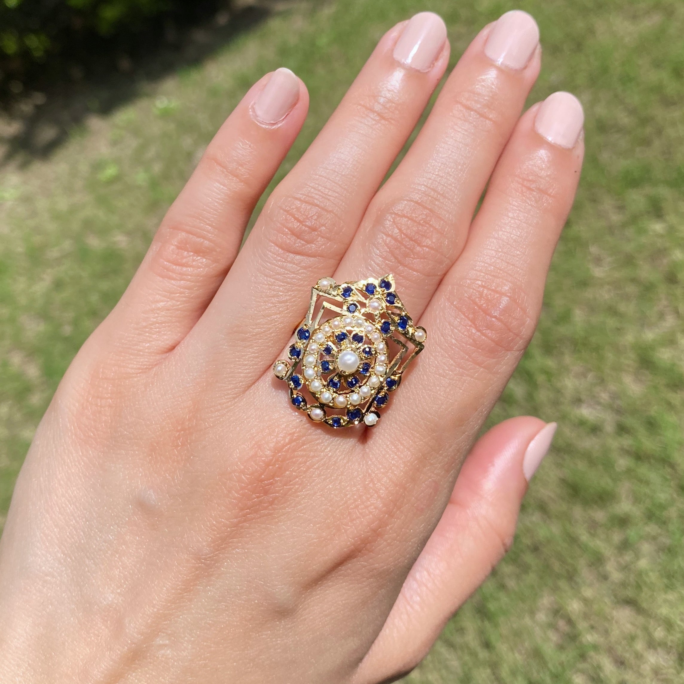 sapphire pearl ring gold plated silver