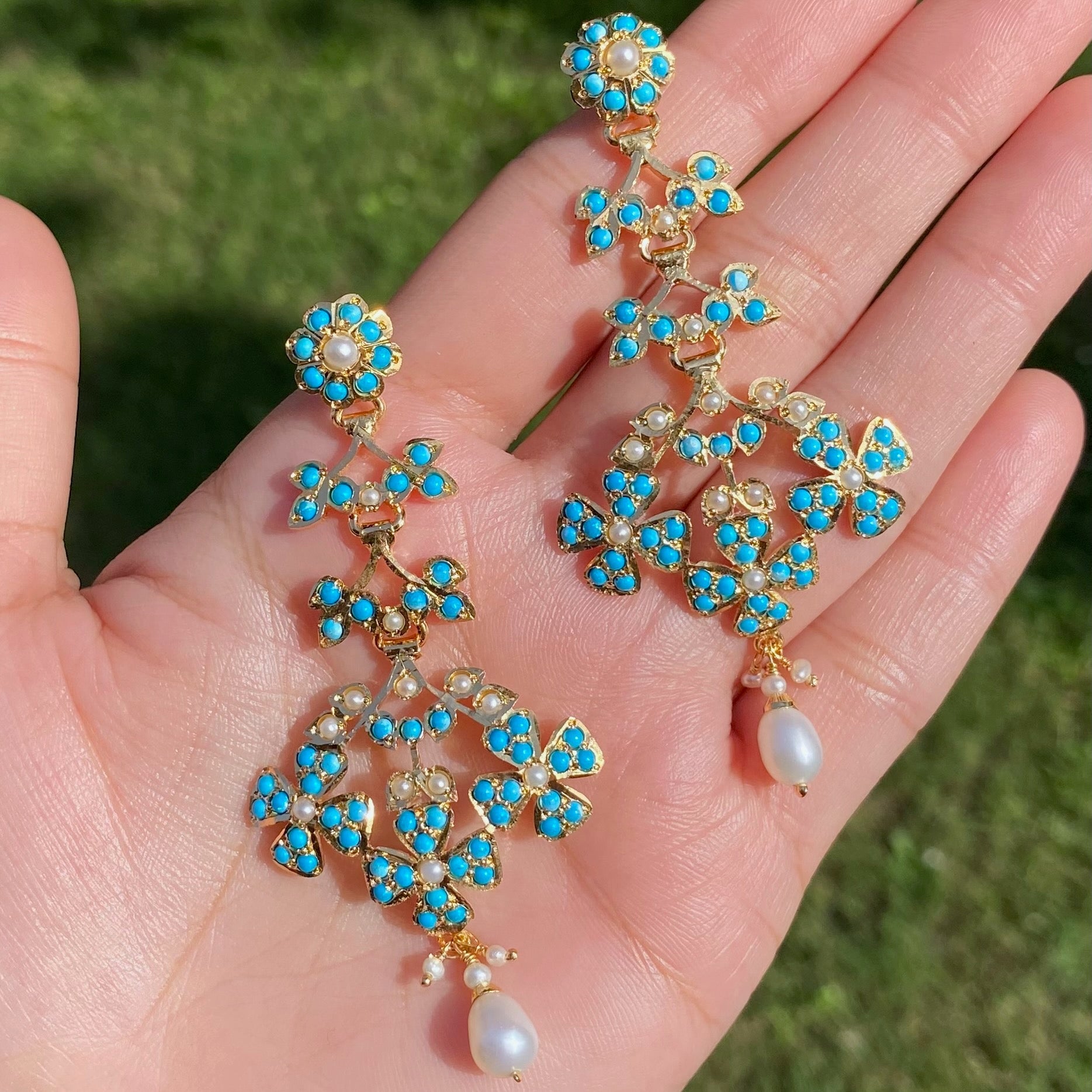 Modern Turquoise Danglers for Women | Gold Plated on Silver ER 633