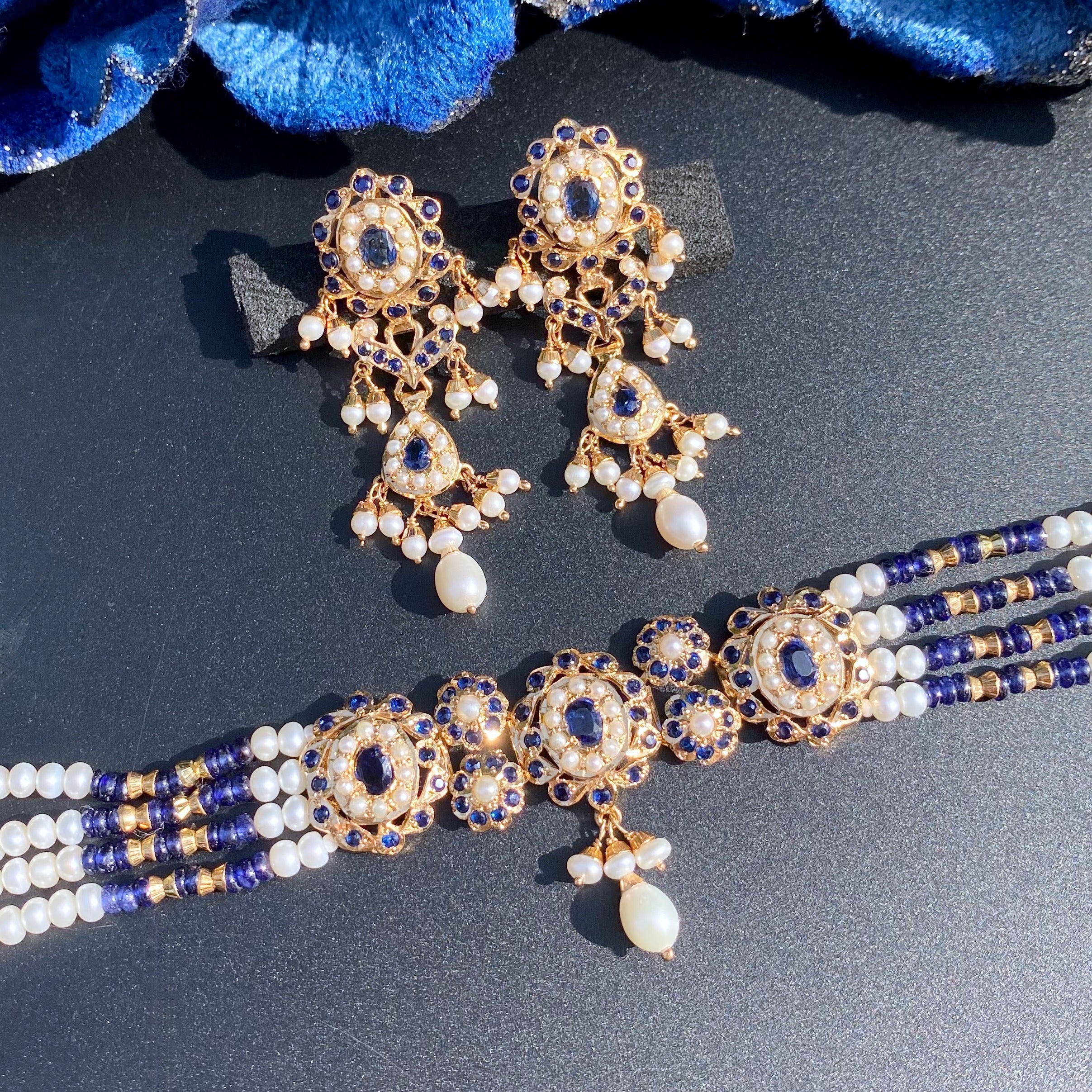 Premium Gold Plated Jadau Choker Set | Sterling Silver Base NS 436