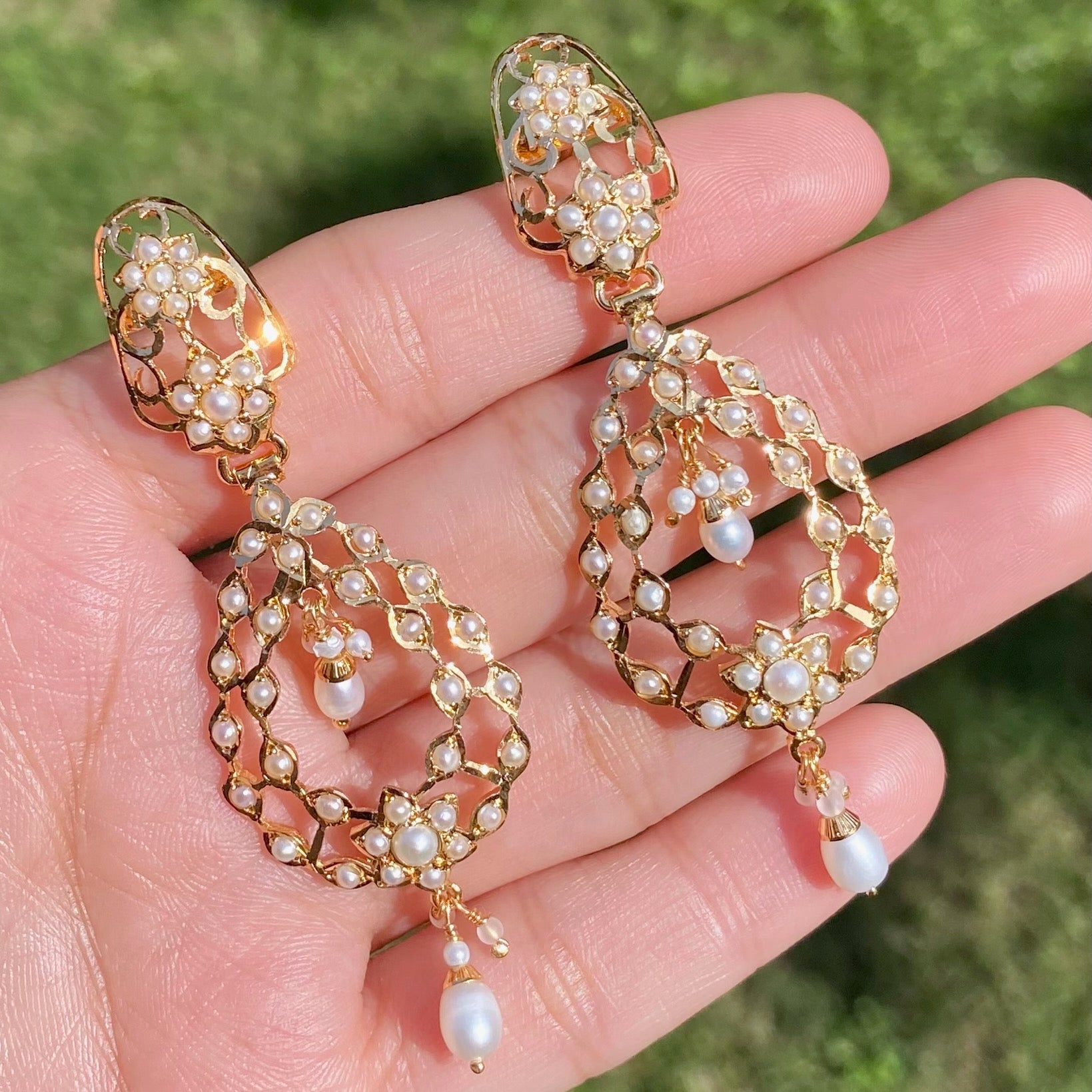 Premium Gold Plated Jadau Earrings | Sterling Silver Base ER 635
