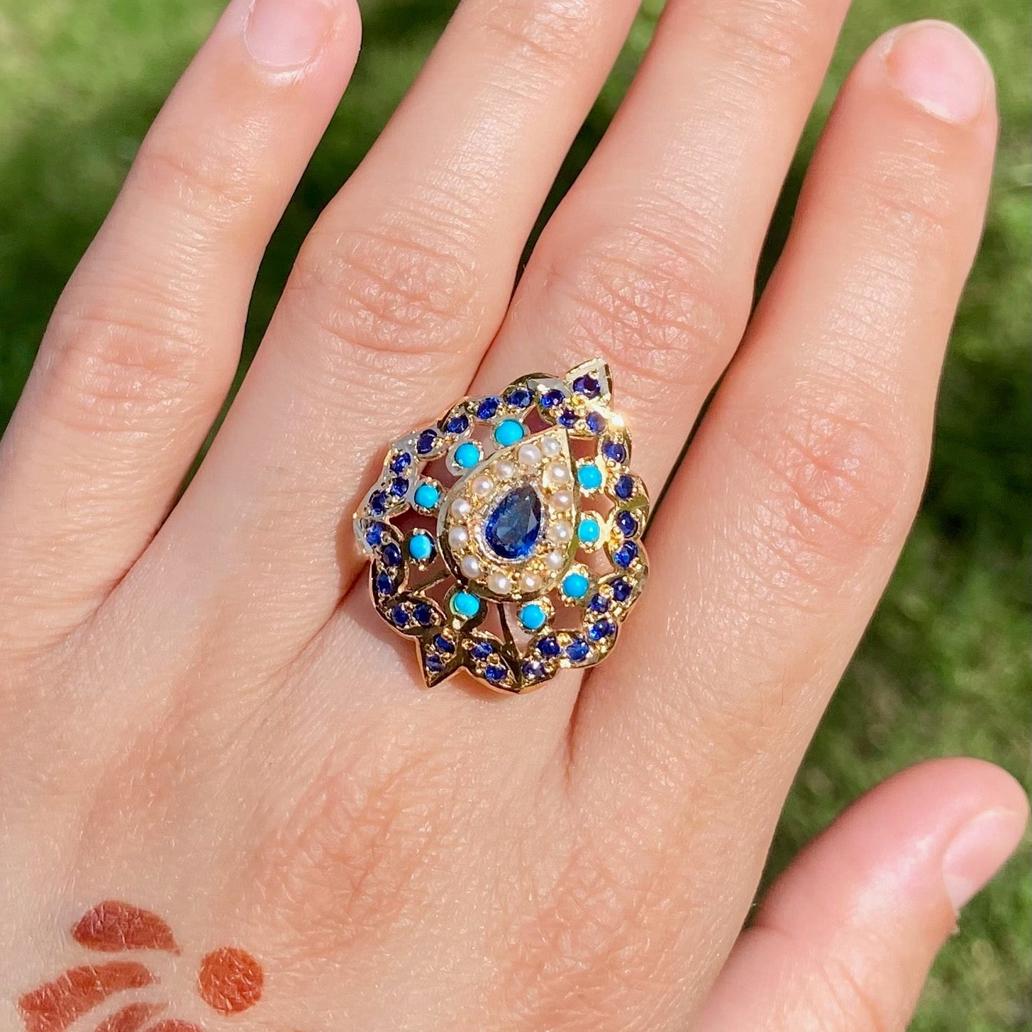 Premium Gold Plated Jadau Ladies Ring | Sterling Silver Base LR 110