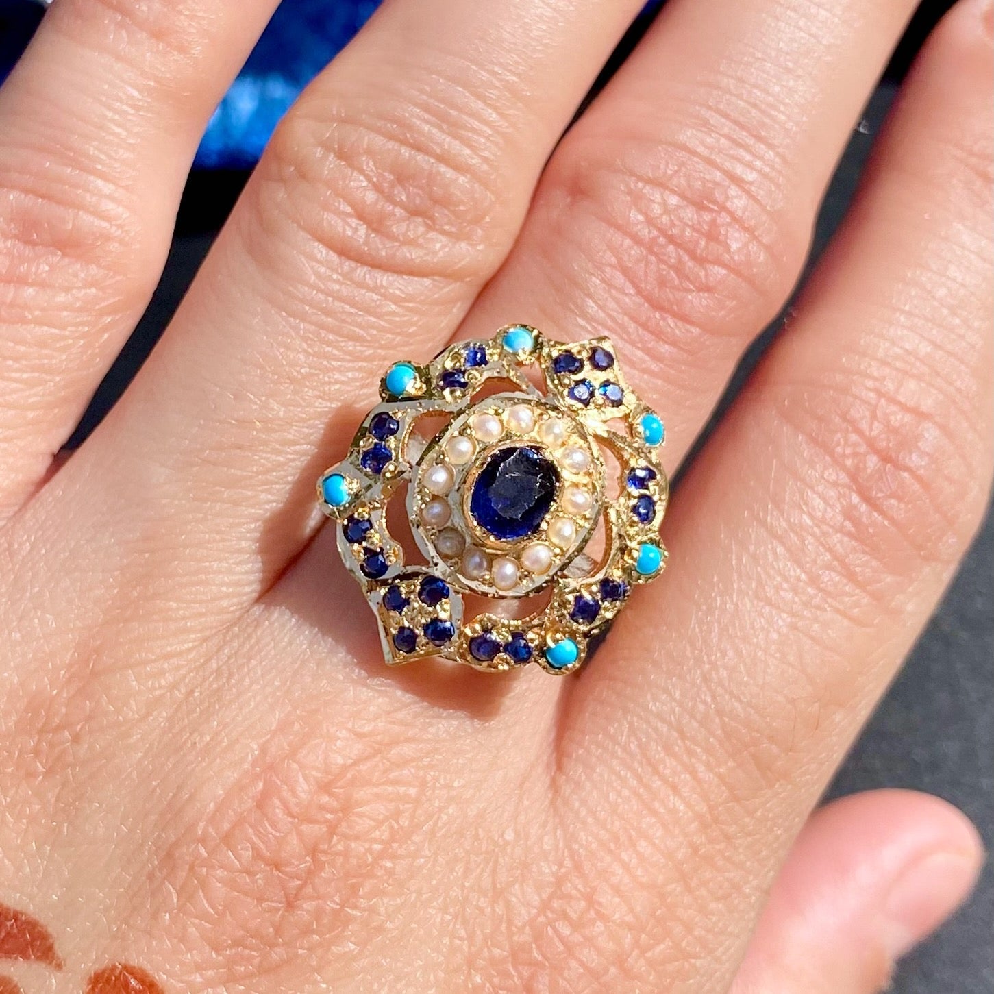 Premium Gold Plated Jadau Ladies Ring | Sterling Silver Base LR 109