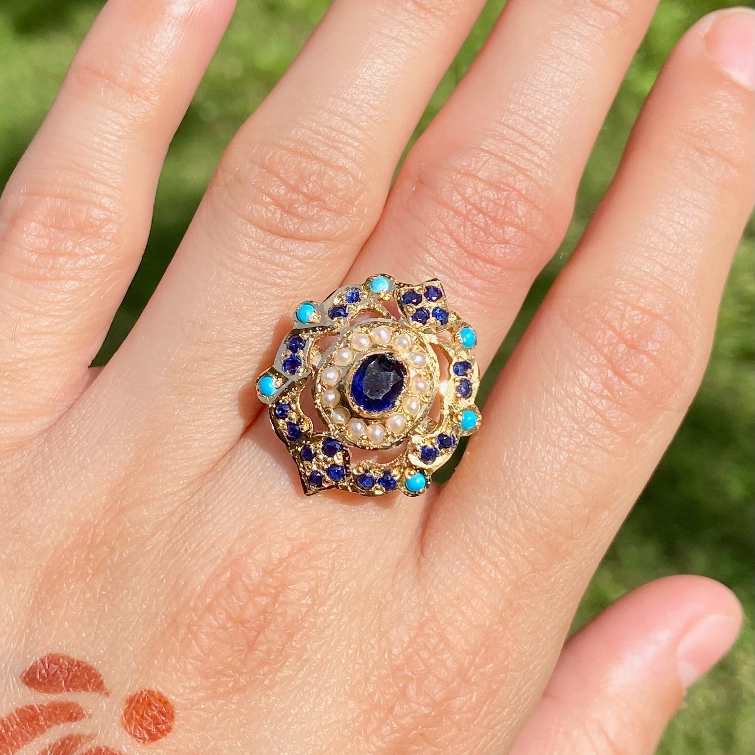 Premium Gold Plated Jadau Ladies Ring | Sterling Silver Base LR 109