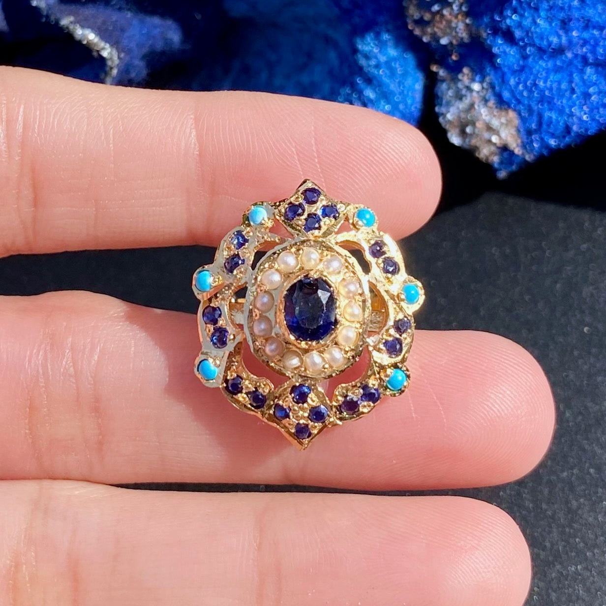 Premium Gold Plated Jadau Ladies Ring | Sterling Silver Base LR 109