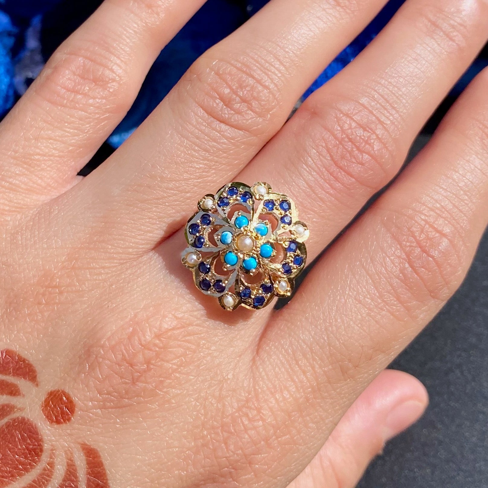 Premium Gold Plated Jadau Ladies Ring | Sterling Silver Base LR 108