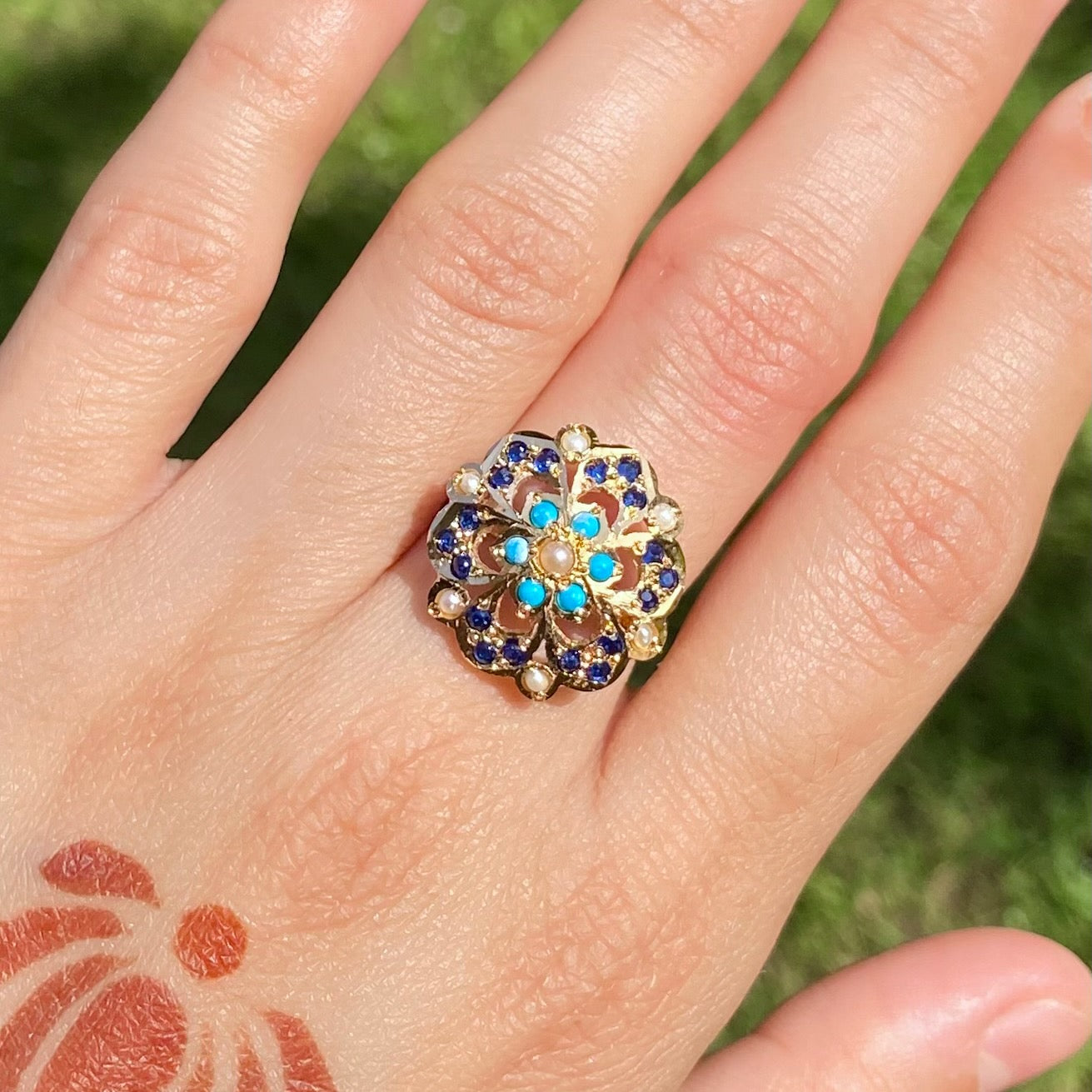 Premium Gold Plated Jadau Ladies Ring | Sterling Silver Base LR 108