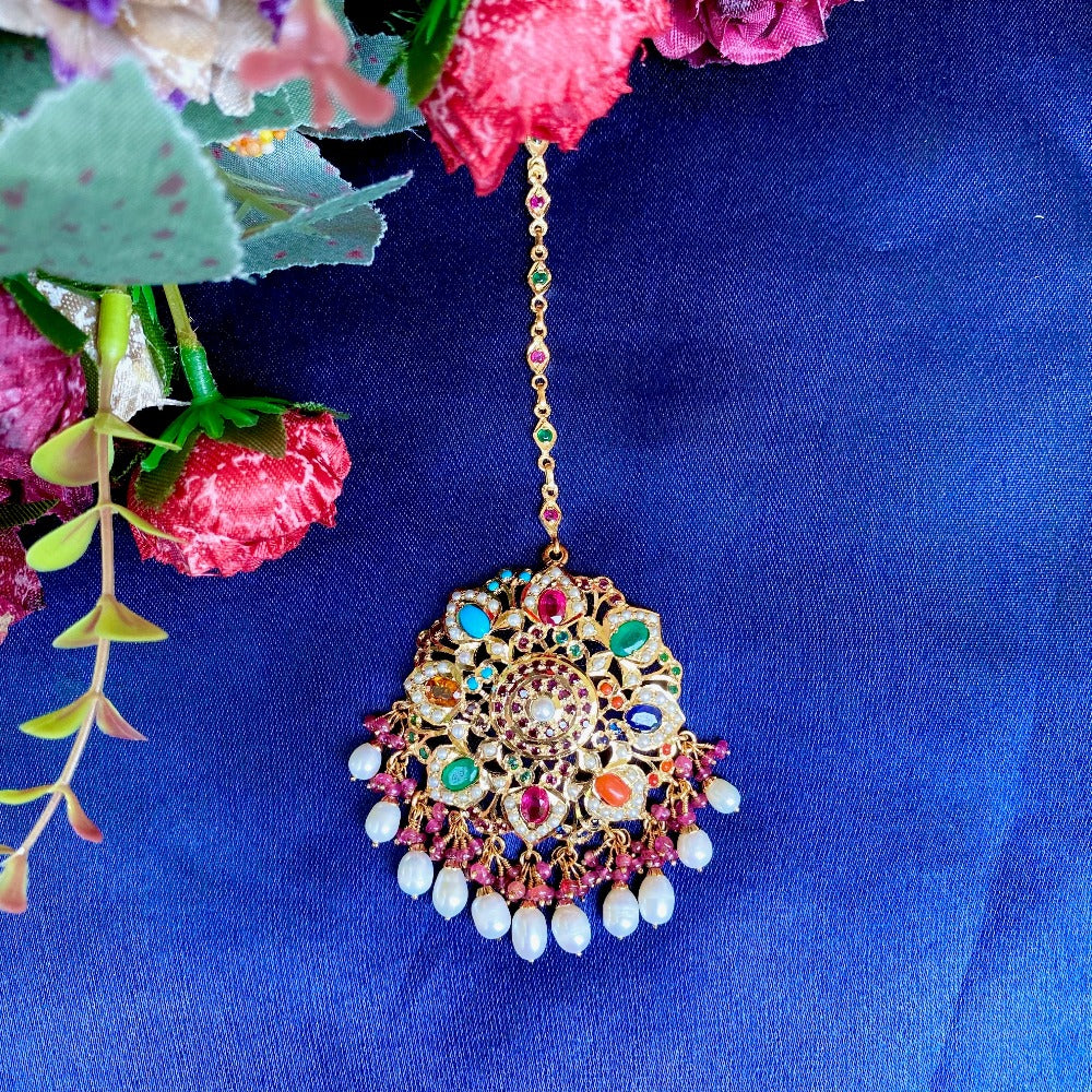 antique indian bridal tikka gold polished