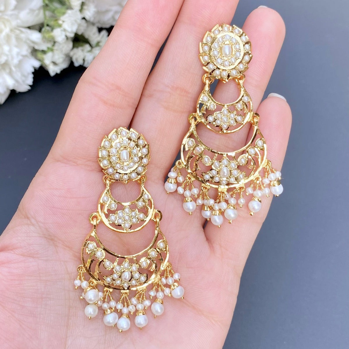 buy gold plated pearl earrings in usa