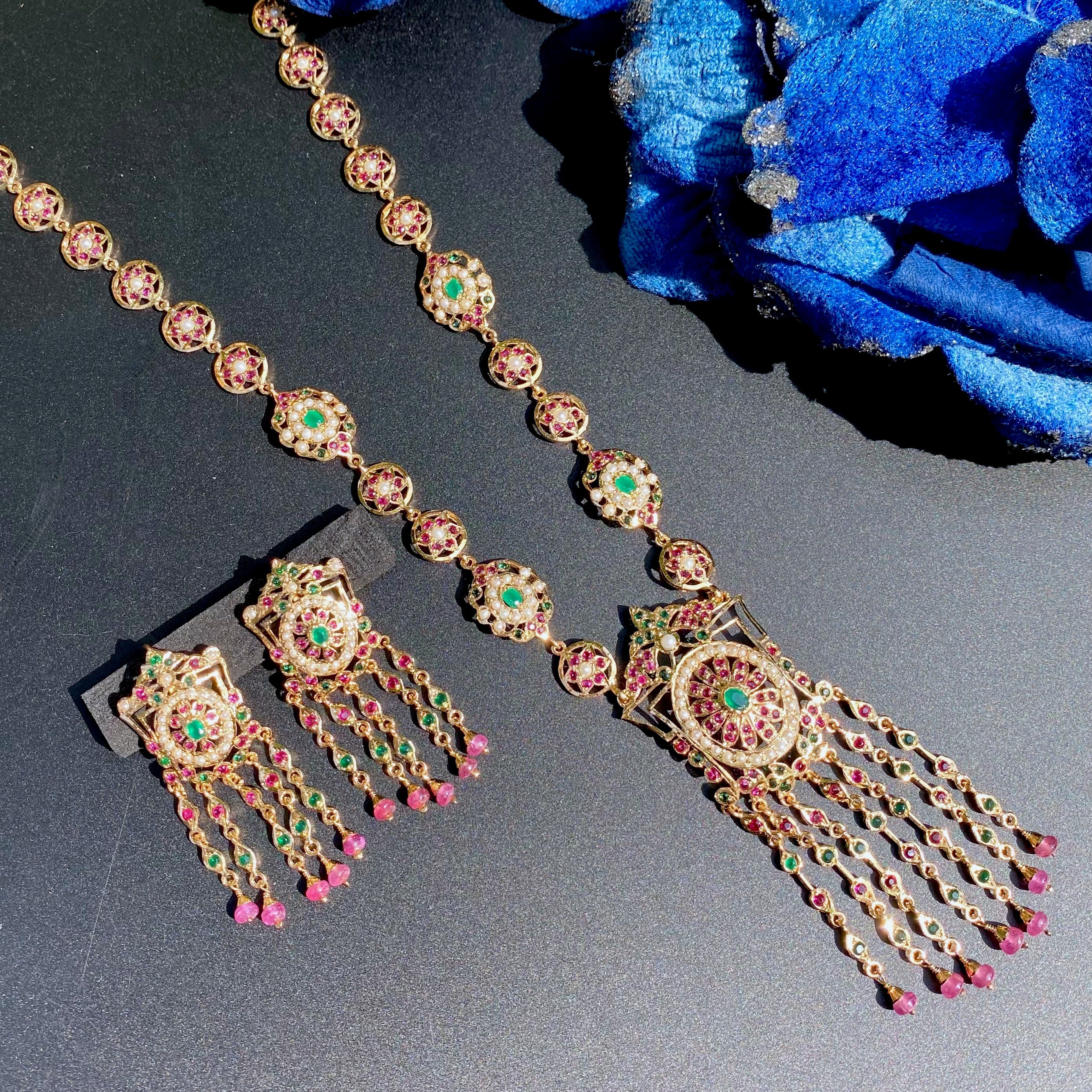 Classy Arabian Styled Necklace Set | Gold Plated on Silver Base NS 440