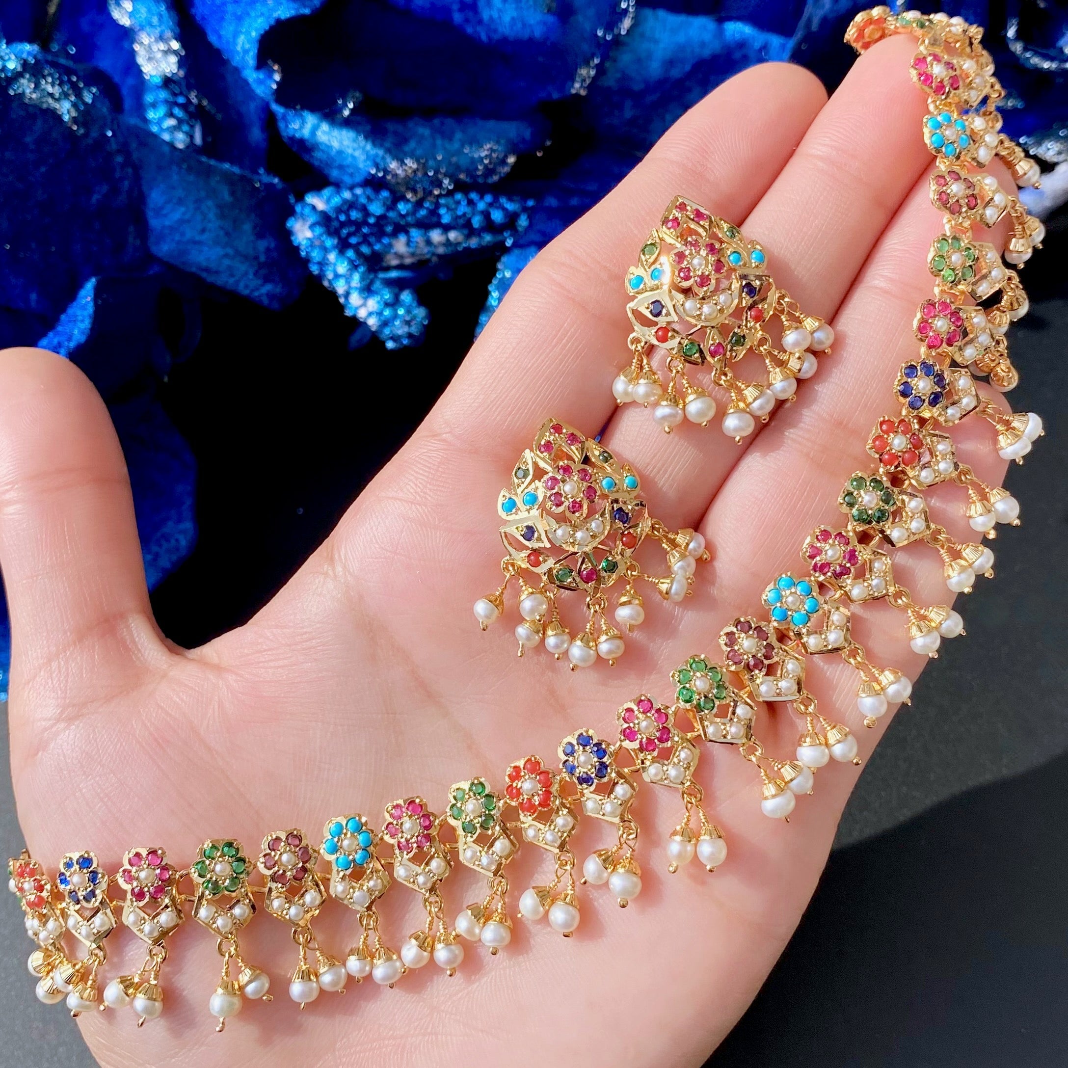 pakistani nauratan necklace set