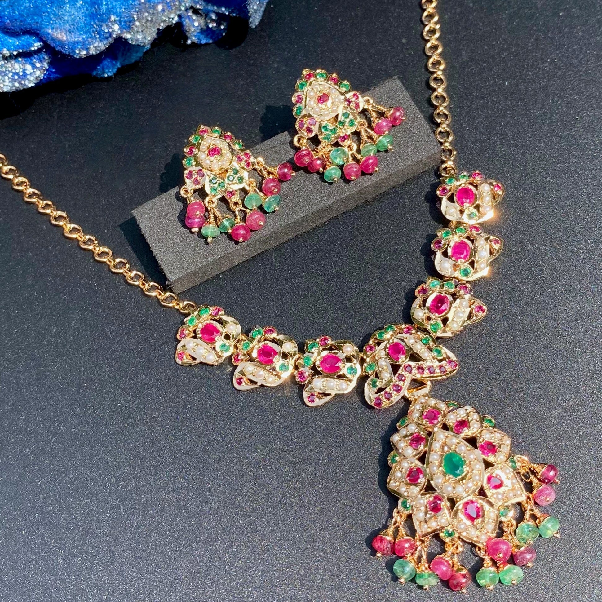 ruby emerald chain necklace set