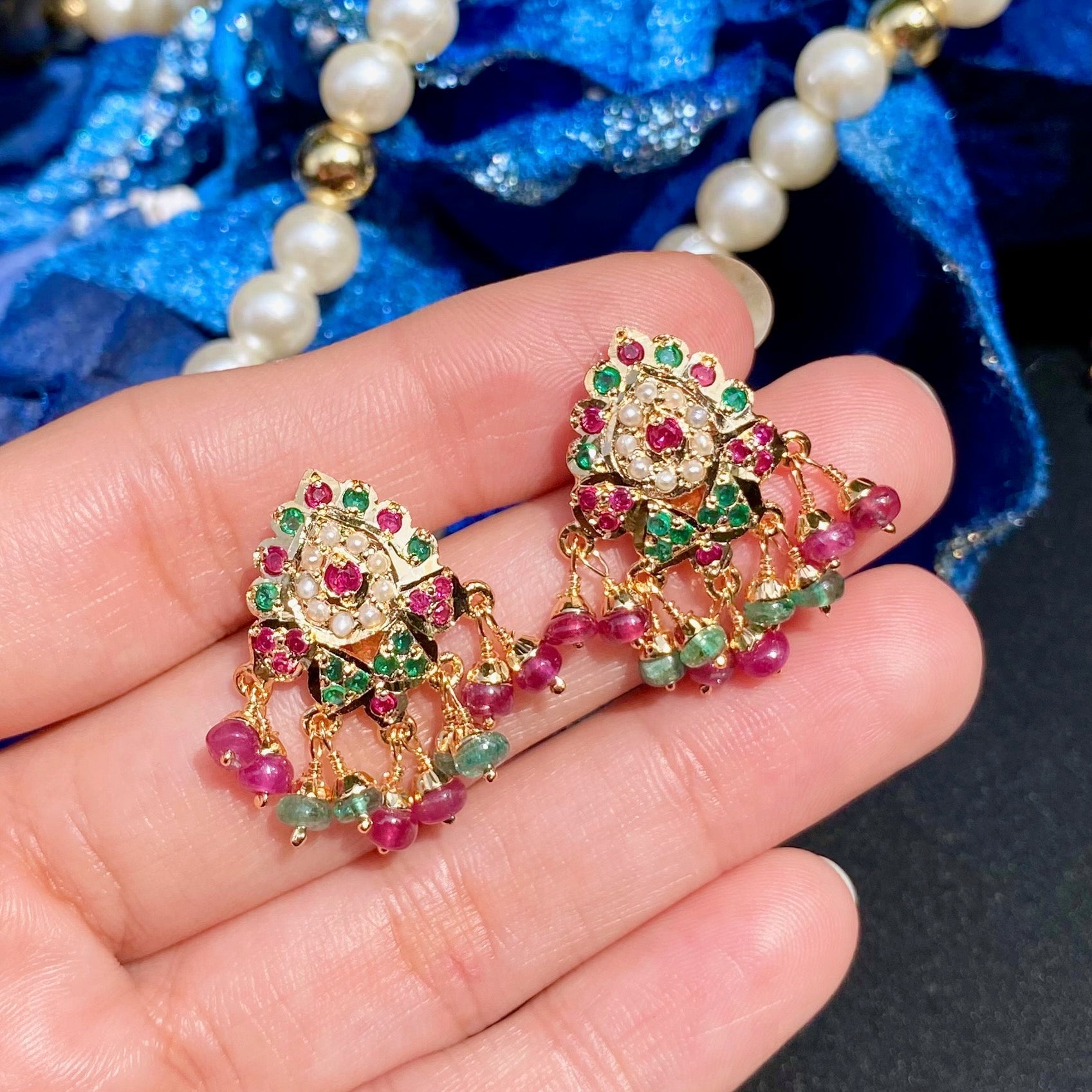 ruby emerald chain necklace set