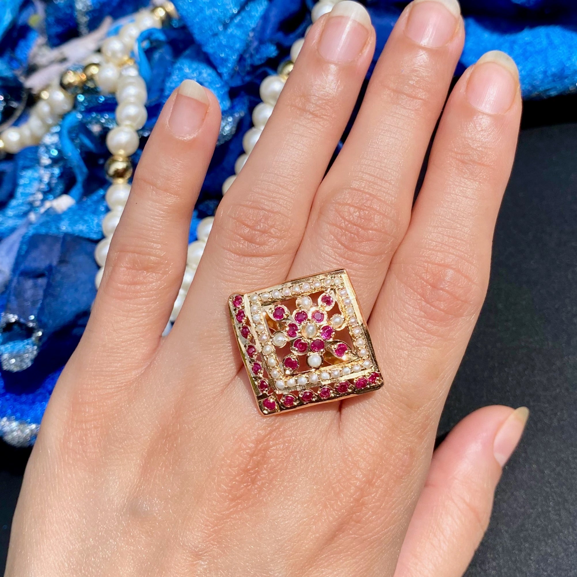 ruby pearl ring gold plated silver