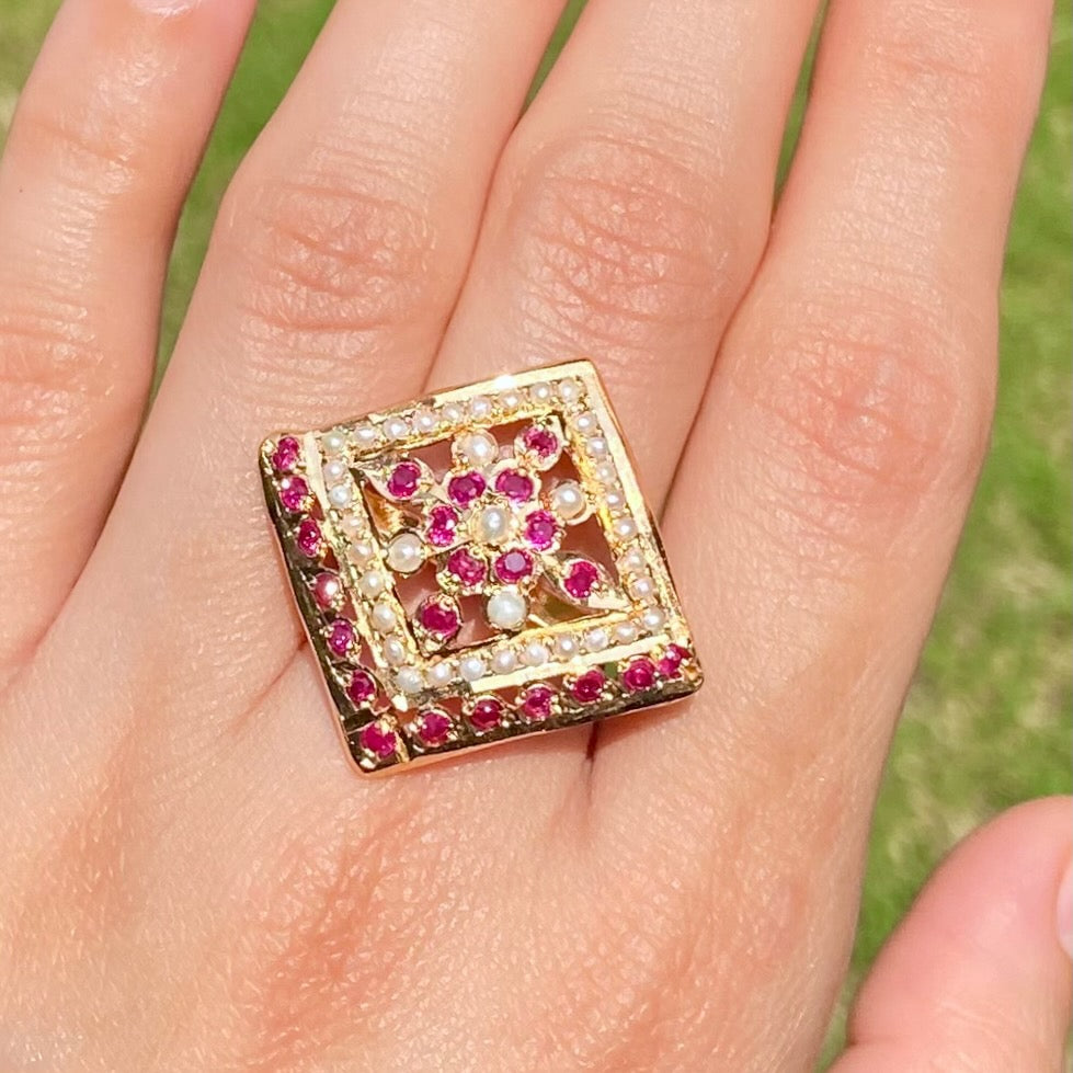 ruby pearl ring gold plated silver