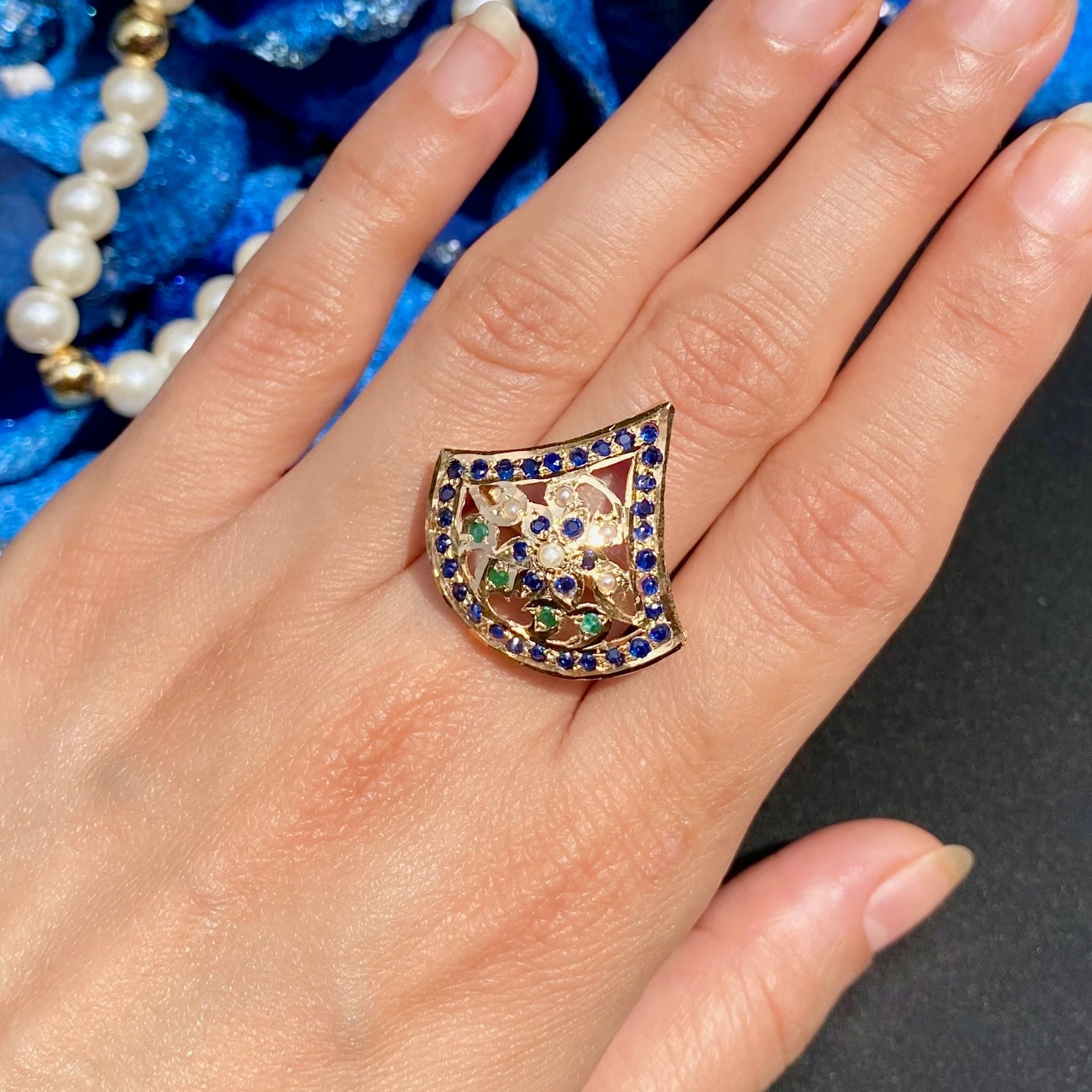 emerald pearl sapphire finger ring for women