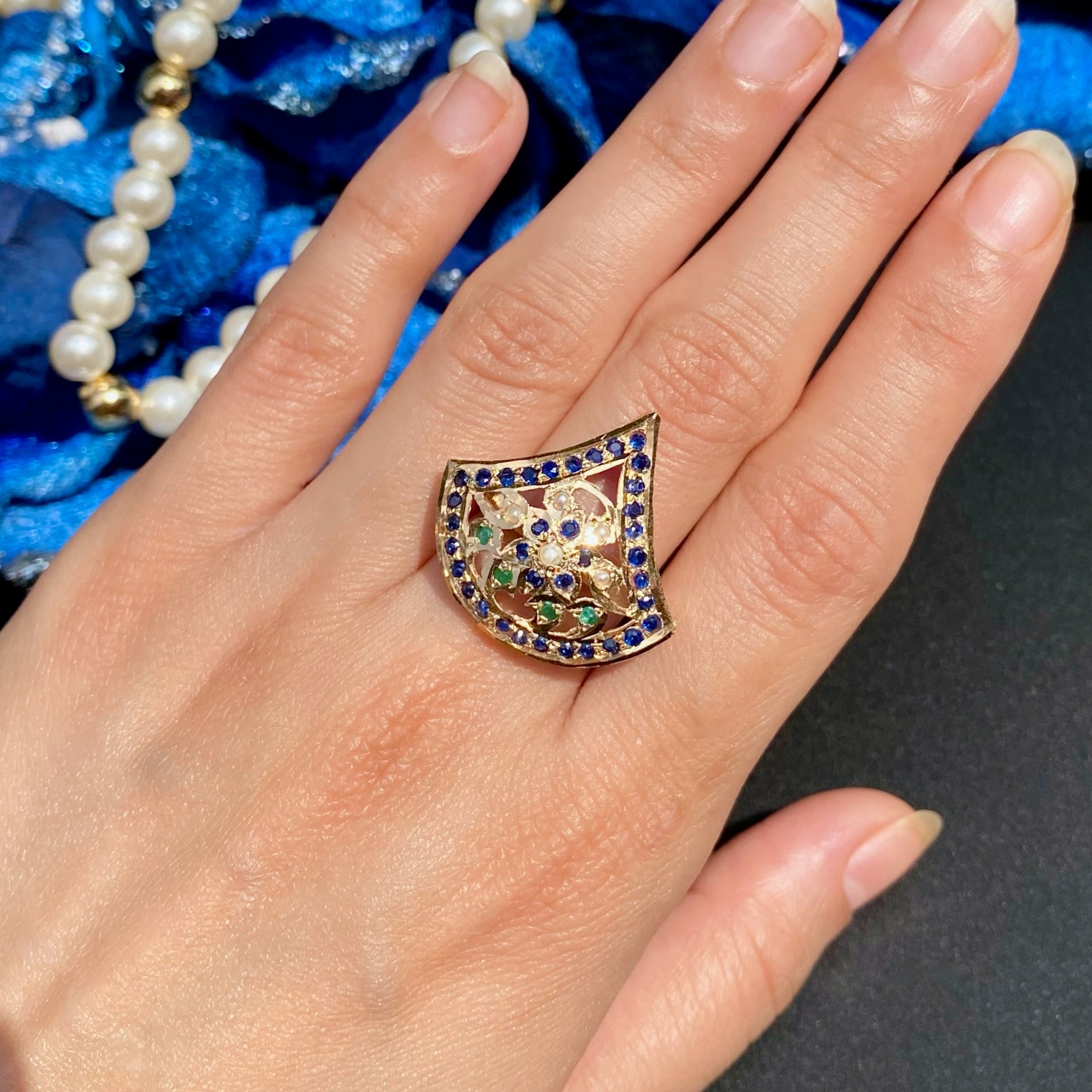 emerald pearl sapphire finger ring for women