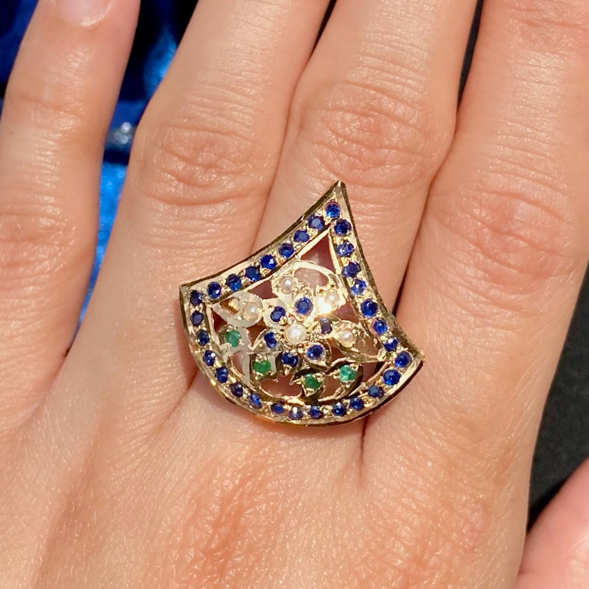emerald pearl sapphire finger ring for women