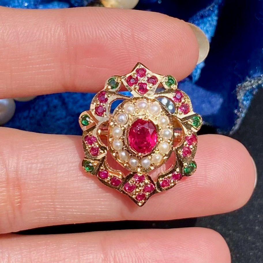 ruby emerald pearl jadau ring
