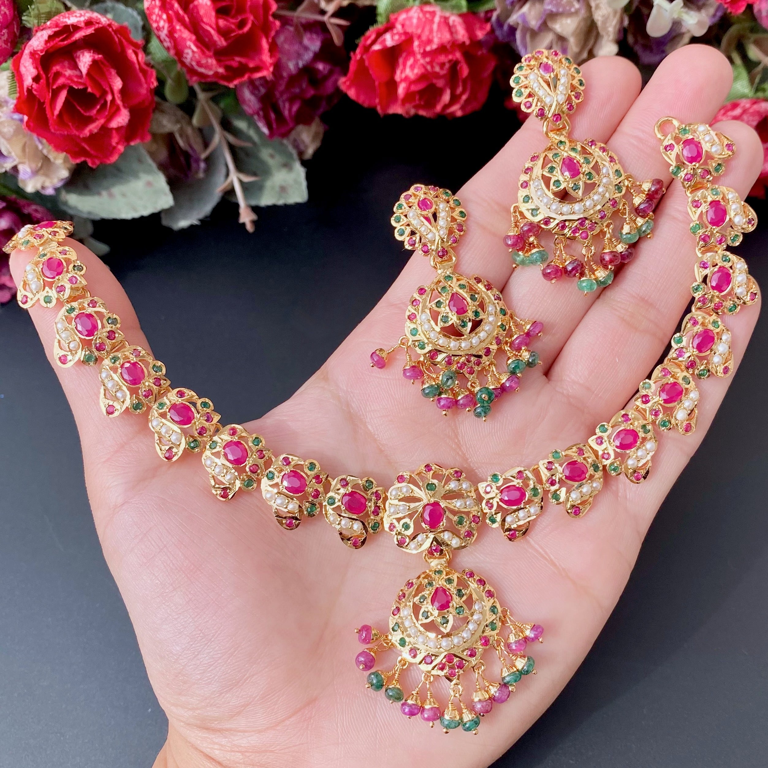 short indian necklace ruby emerald