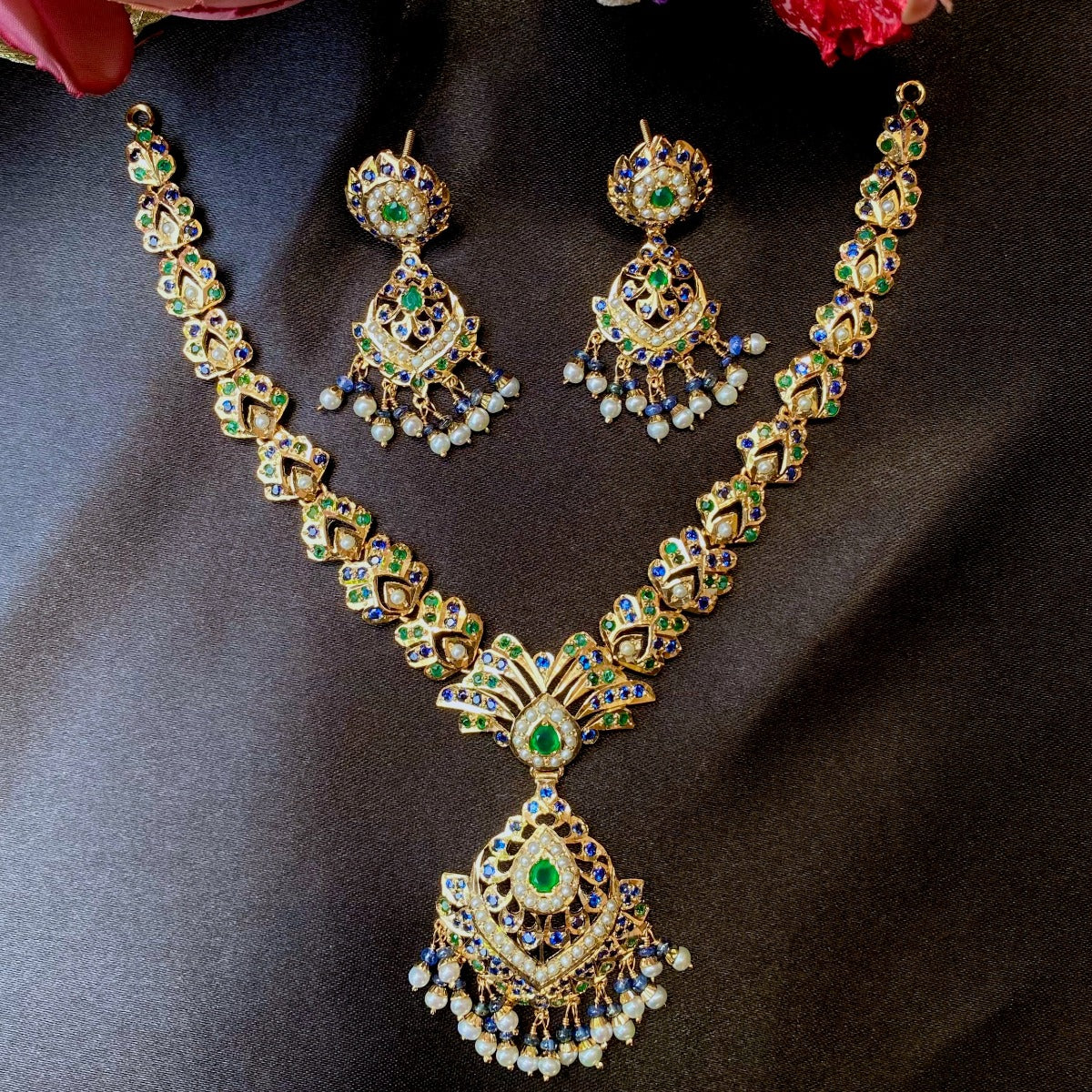 blue sapphire necklace gold plated