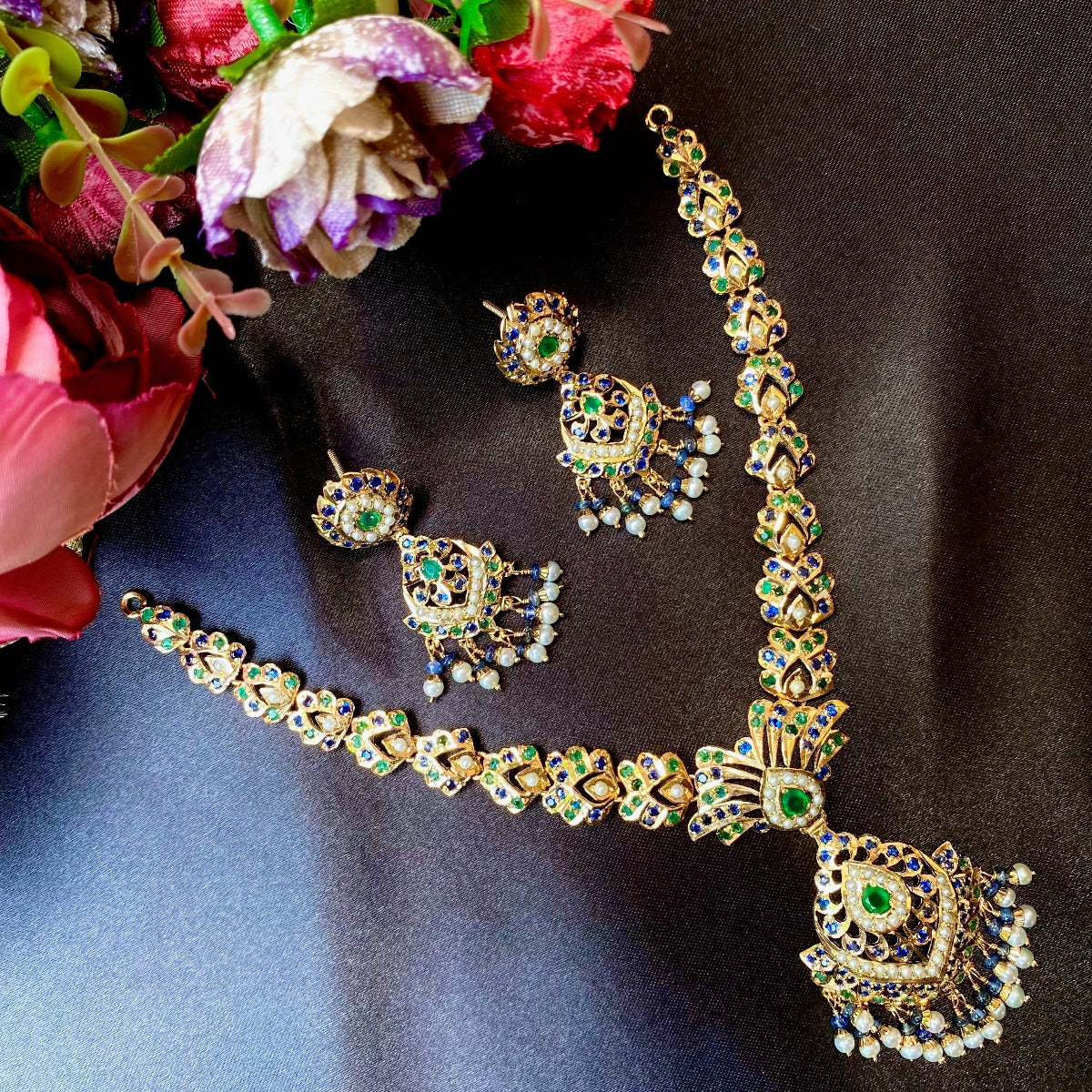 blue sapphire necklace gold plated