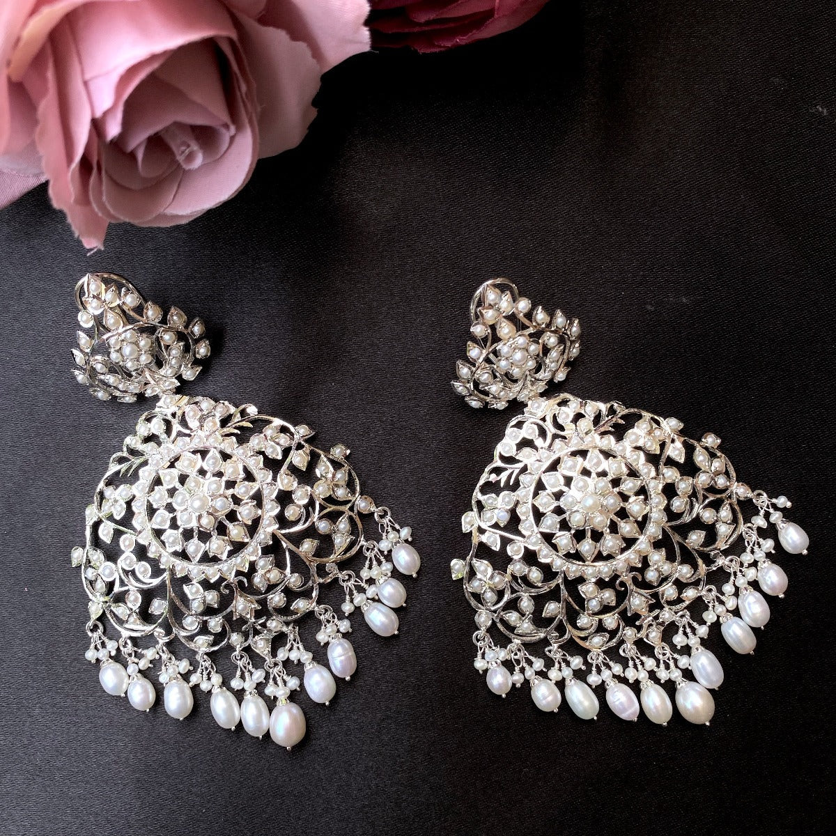 statement oversized pearl earrings in sterling silver