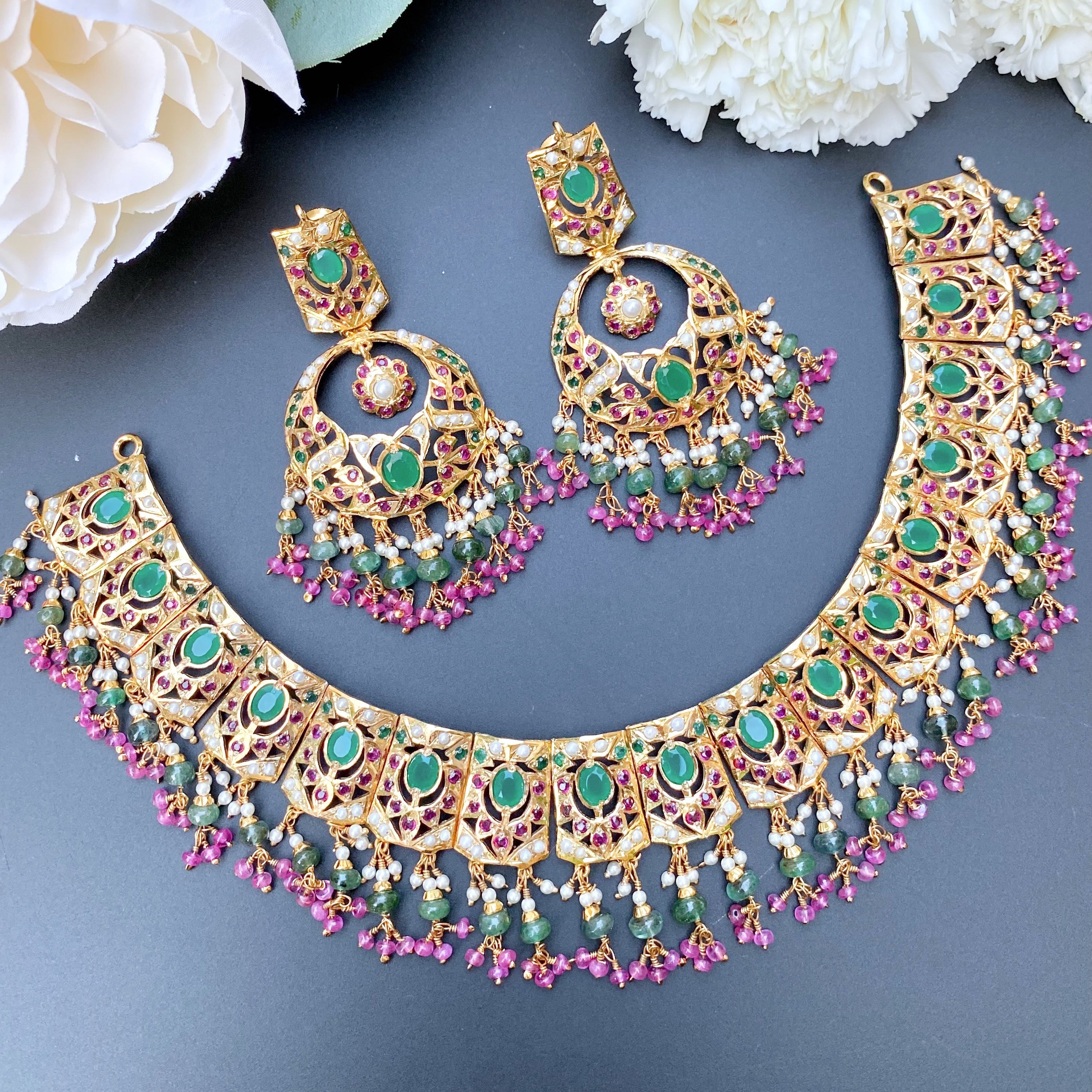 ruby emerald necklace with chandbali