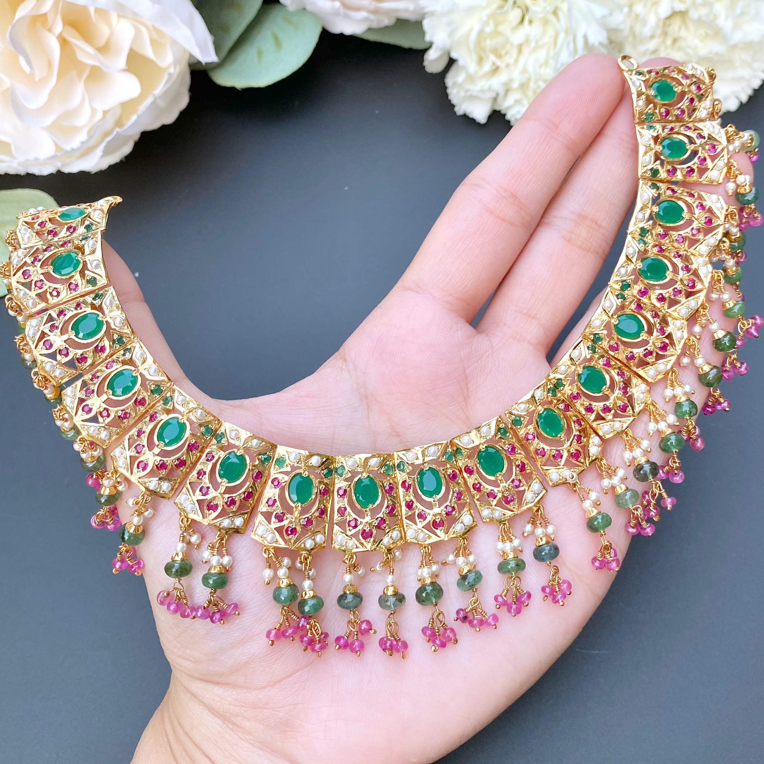 ruby emerald necklace with chandbali