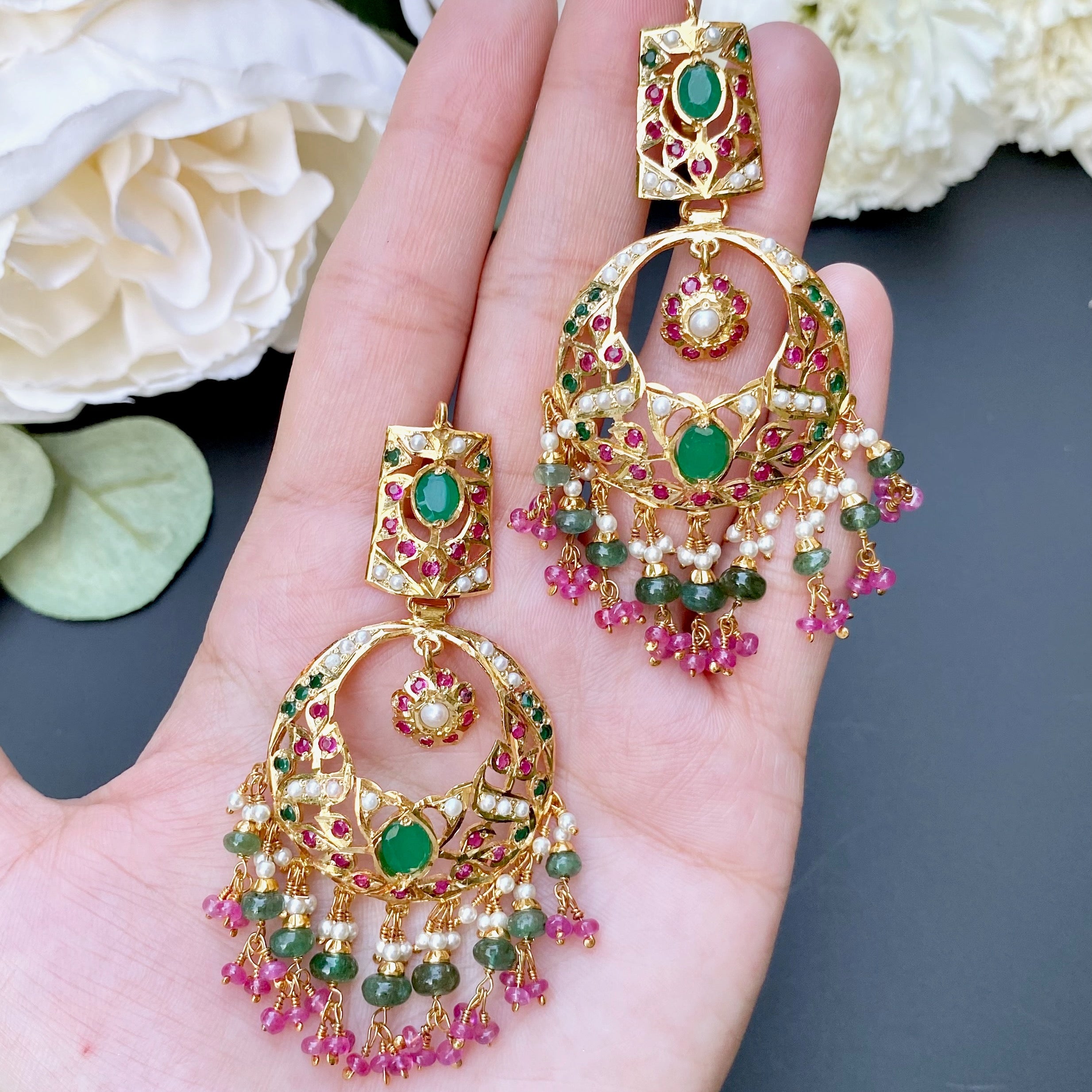 ruby emerald necklace with chandbali