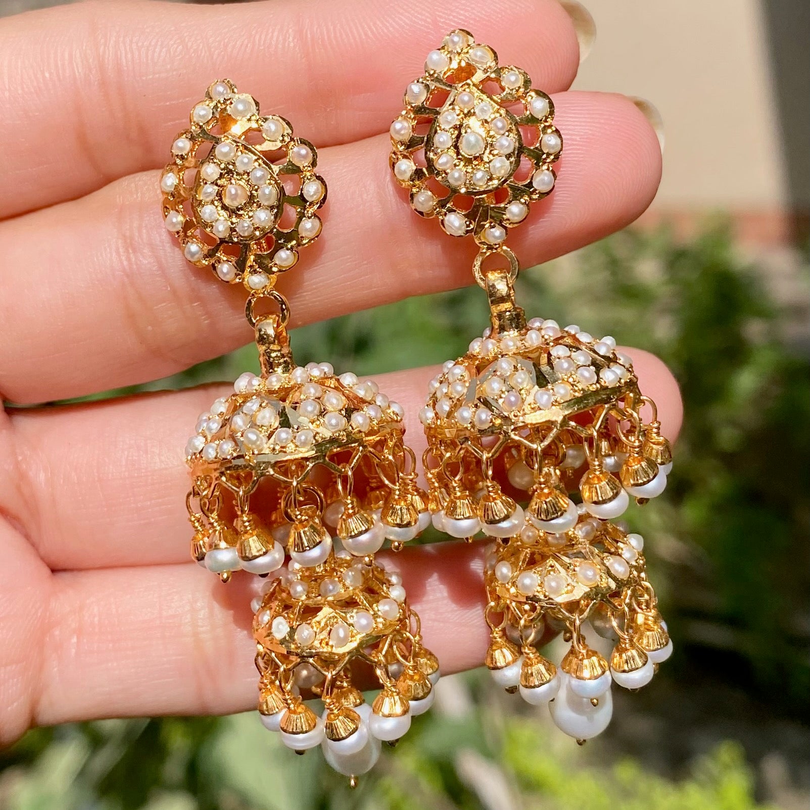 pearl double jhumka