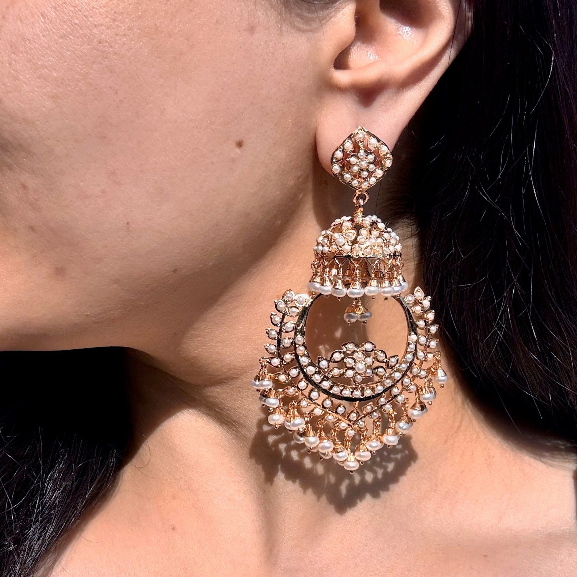 Pearl Chandbali Jhumka Earrings on Silver Base | ER 718