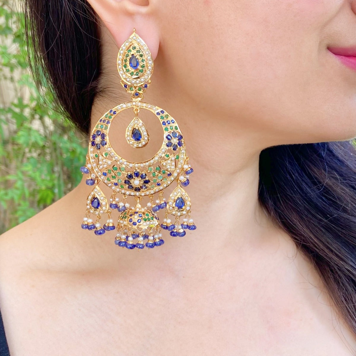 large Indian chandbali with jhumka