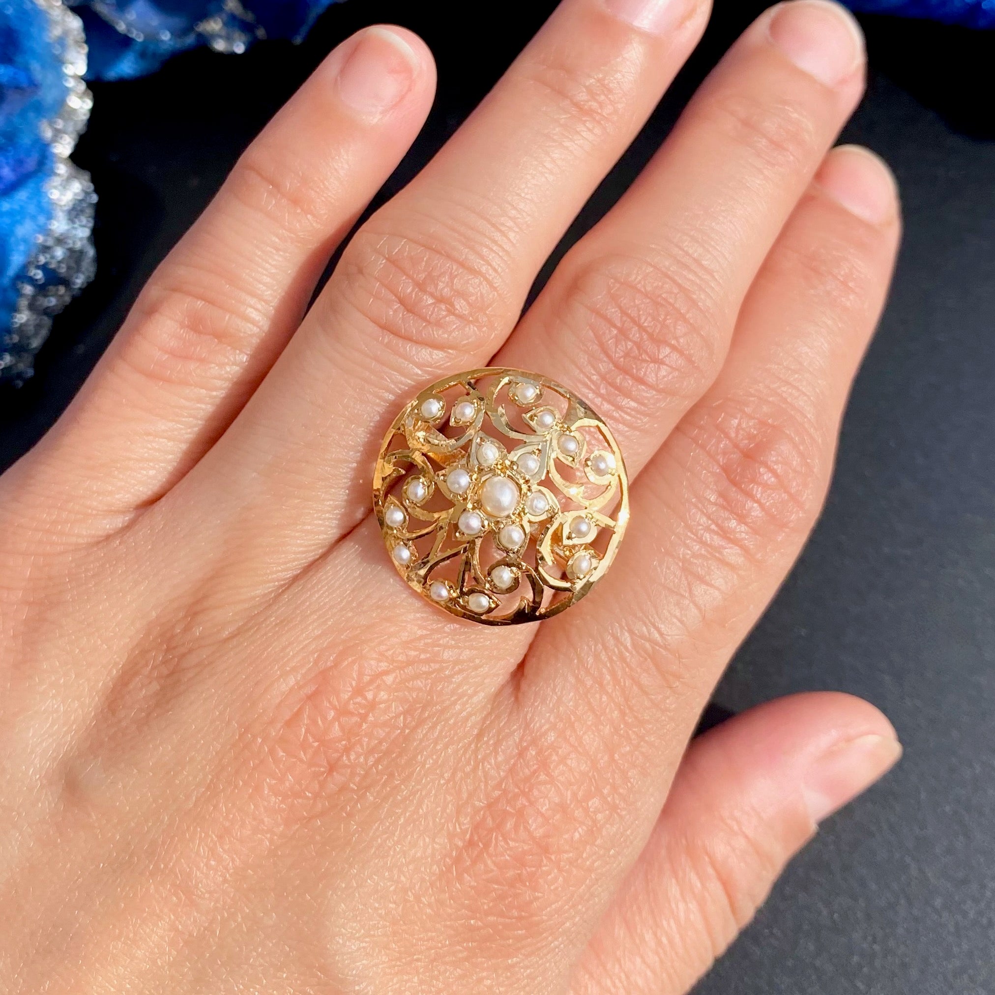 Round Pearl Rings For Women | Gold Plated on Silver LR 113