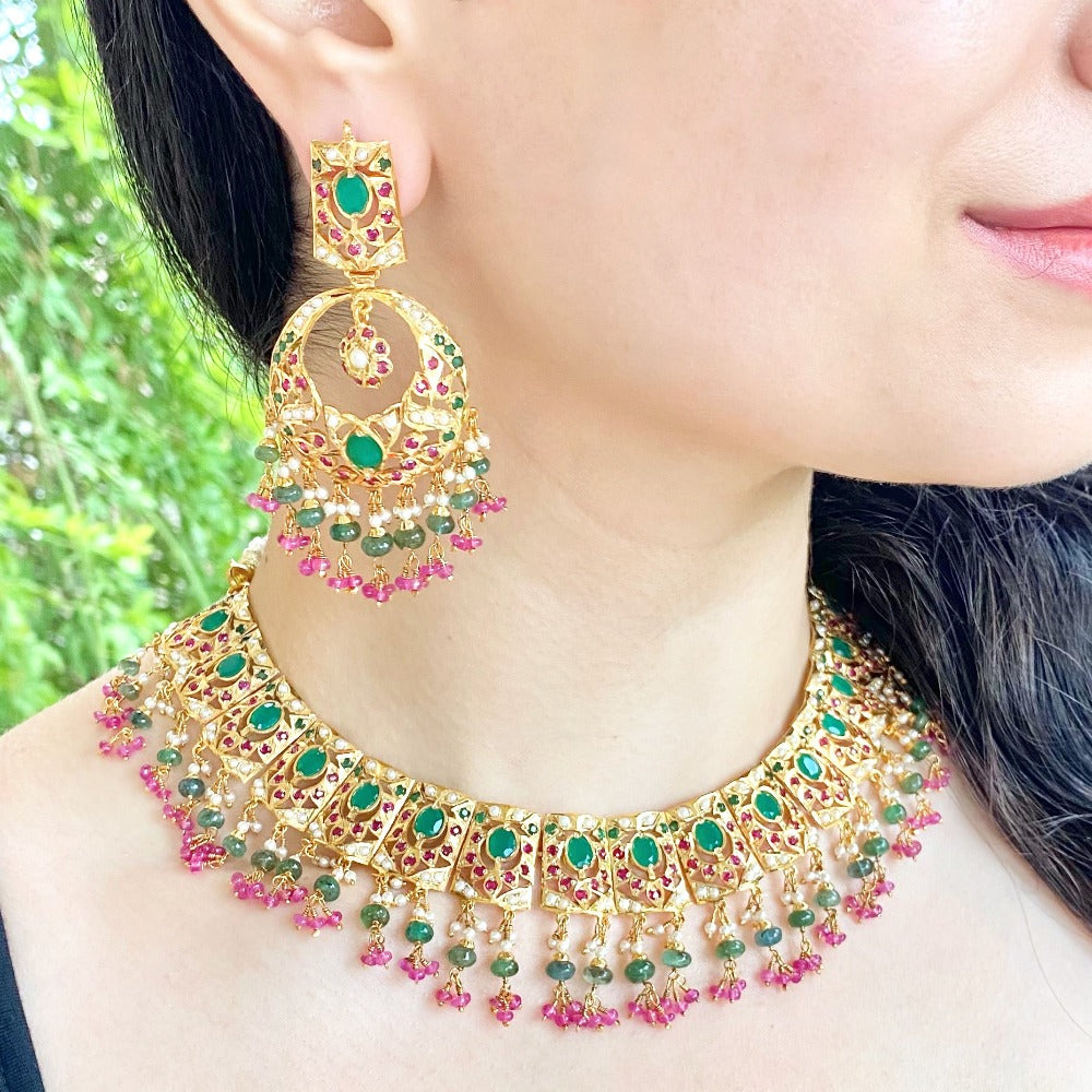 ruby emerald necklace with chandbali