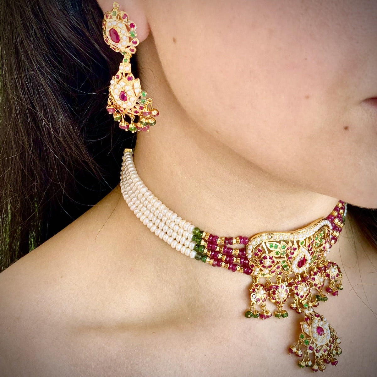 punjabi jadau choker ruby emerald