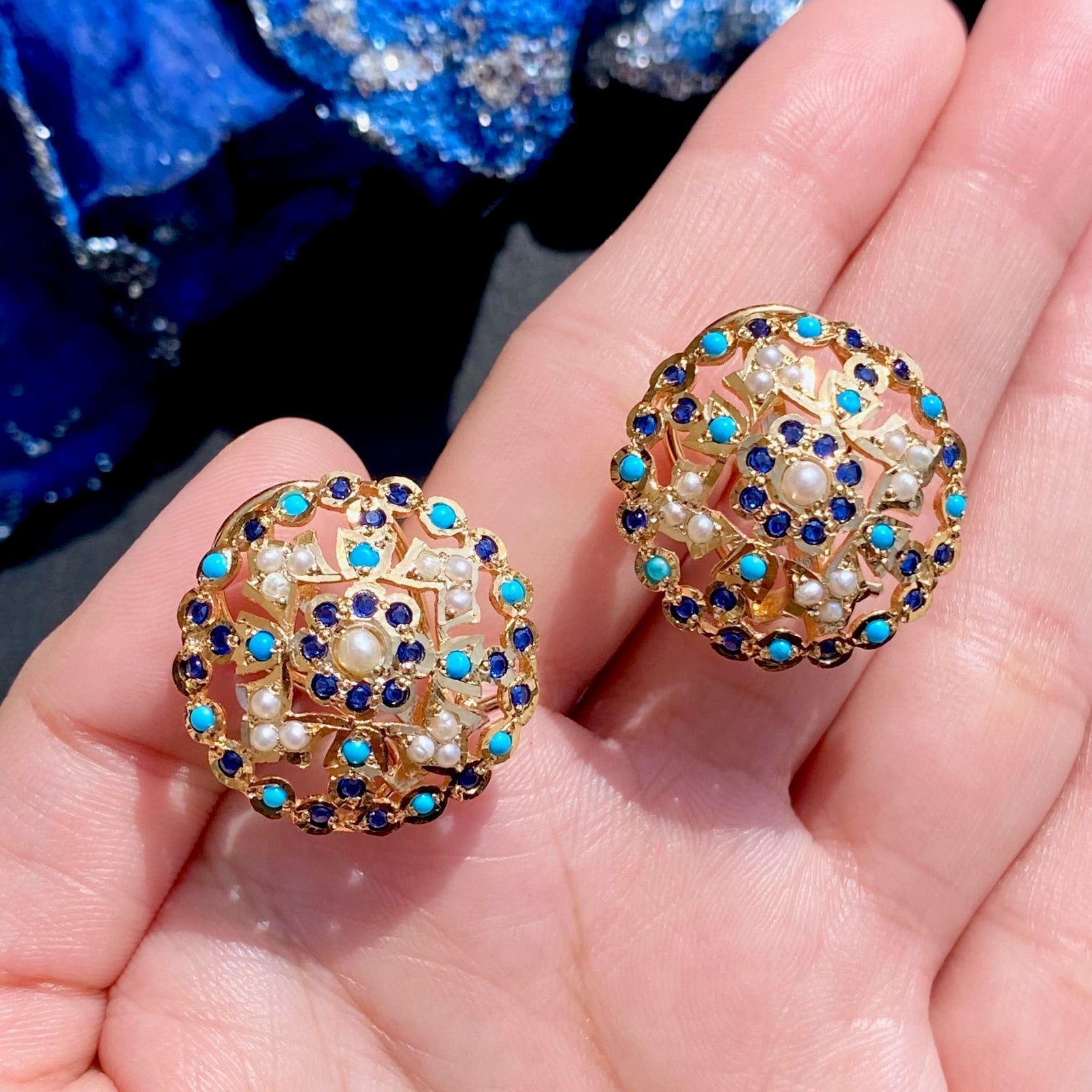 Round Jadau Studs in Unique Color Combination | Gold Plated Silver ER 642