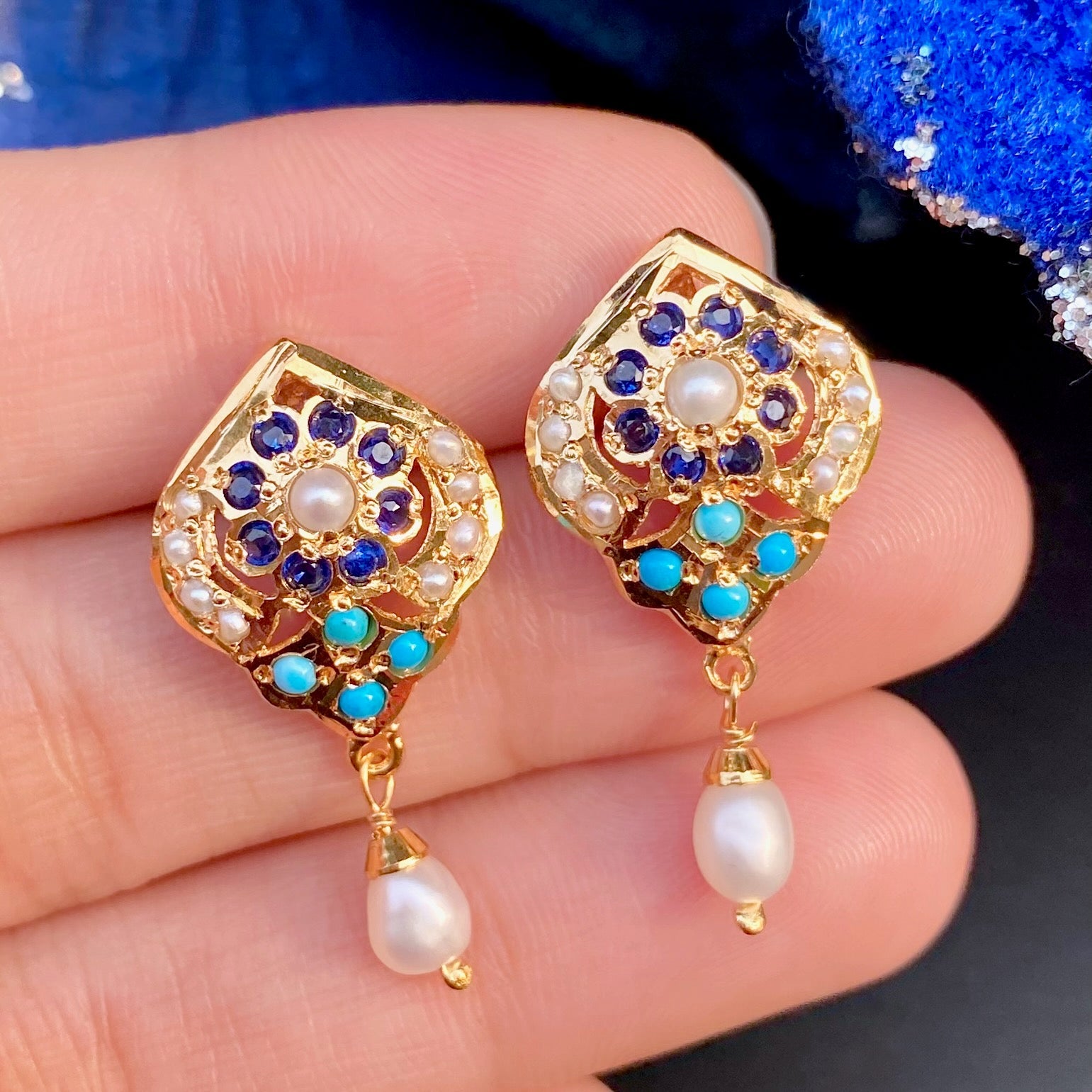 gold plated jadau tops with pearl drop