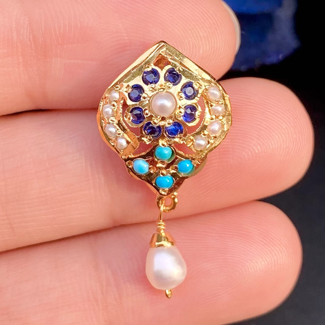 gold plated jadau tops with pearl drop