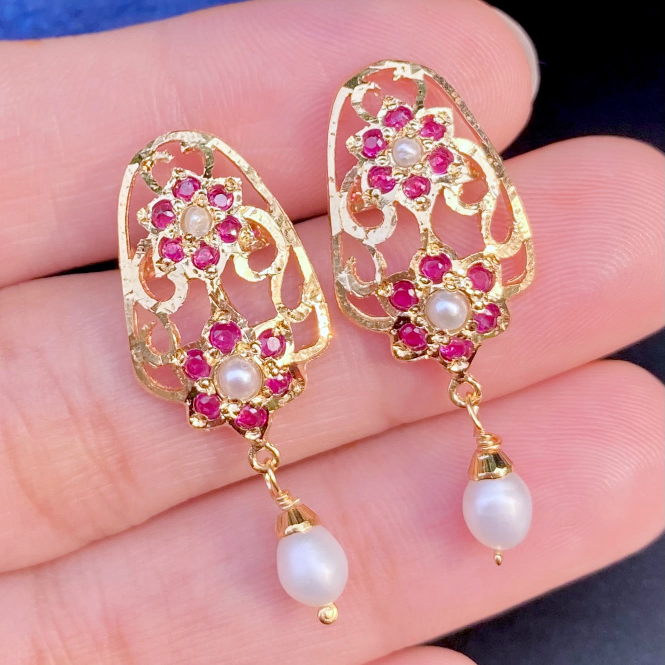 gold plated pakistani tops with pearl drop