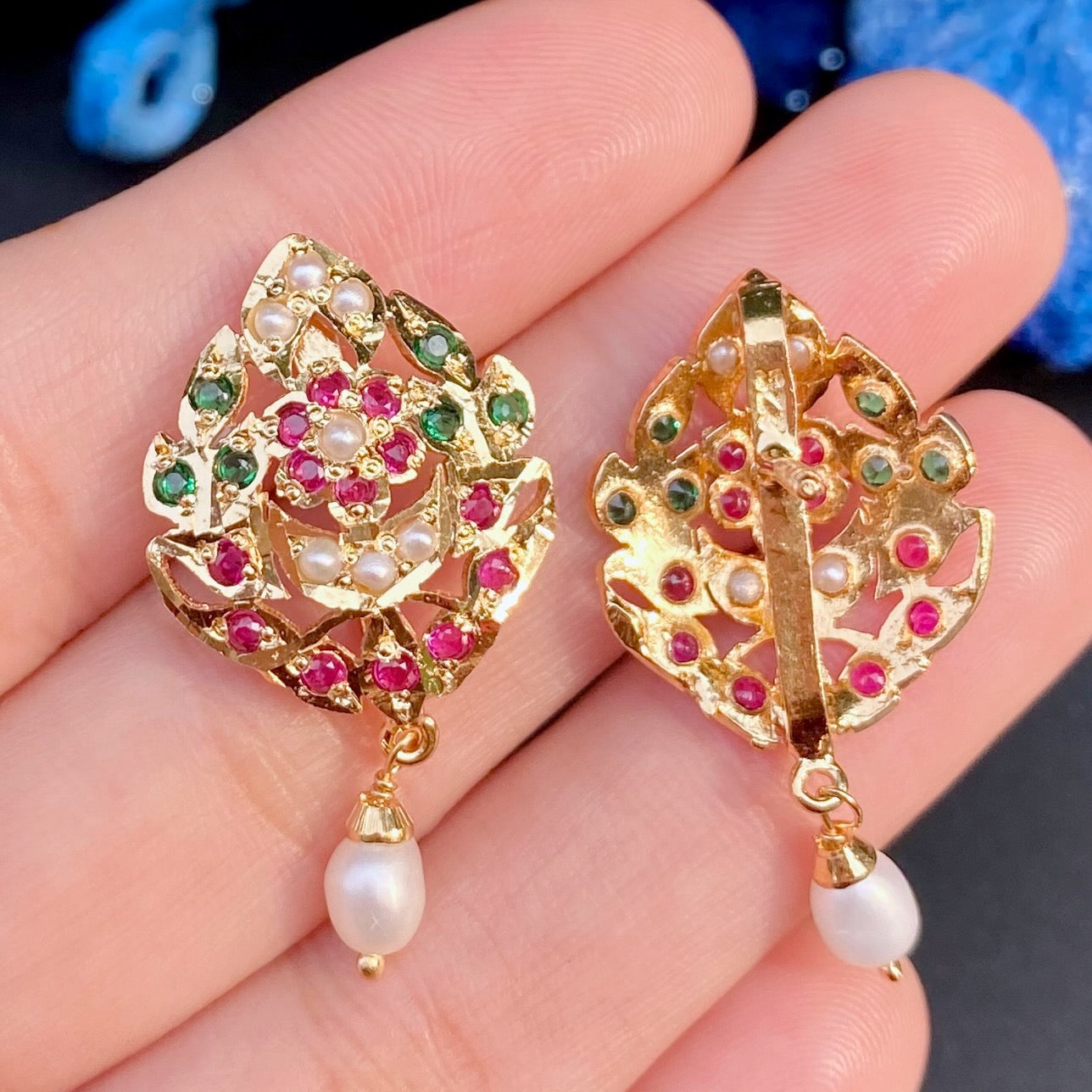 gold plated bengali tops with pearl drop