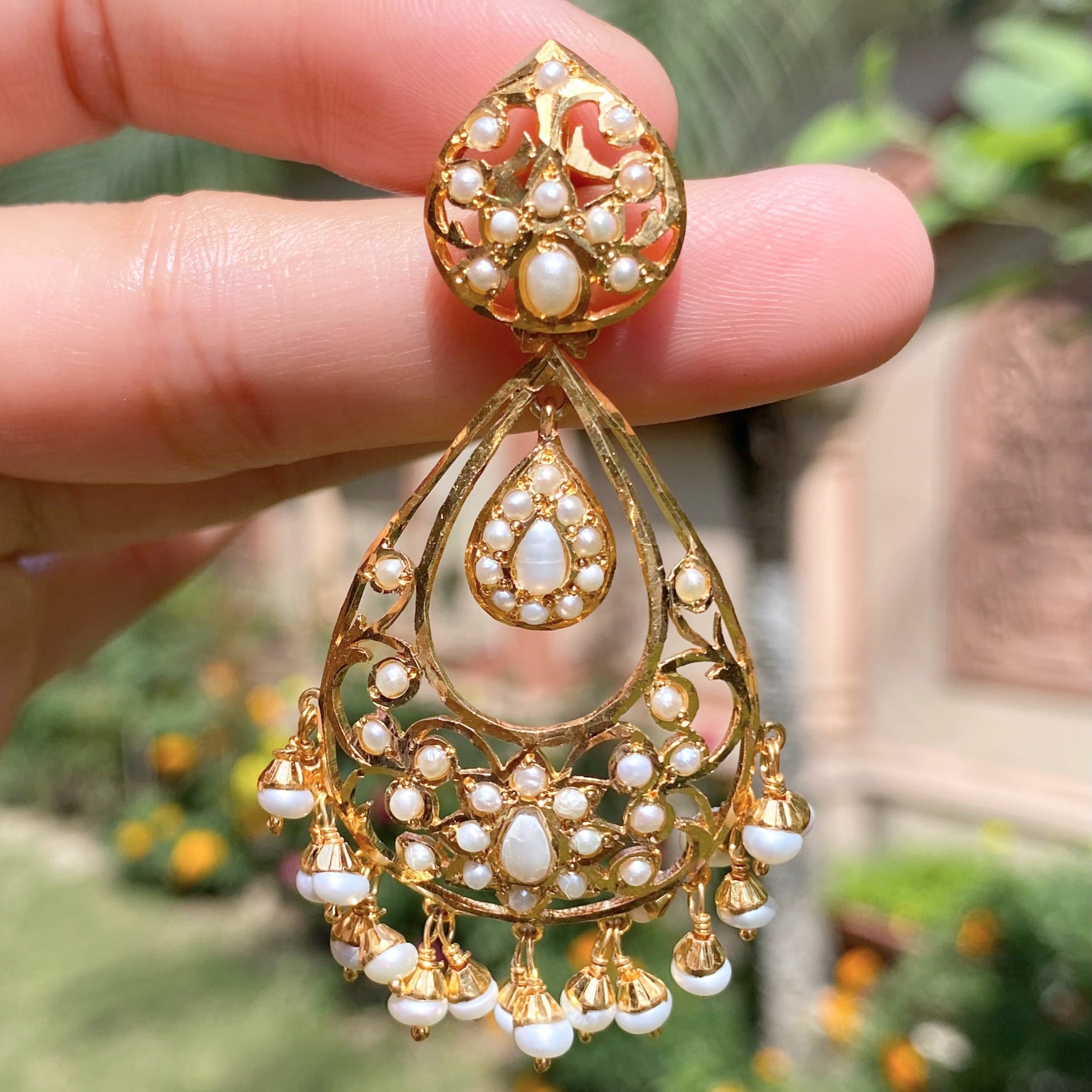 Drop Shaped Pearl Earrings on Silver | Cute Indo Western Design ER 651
