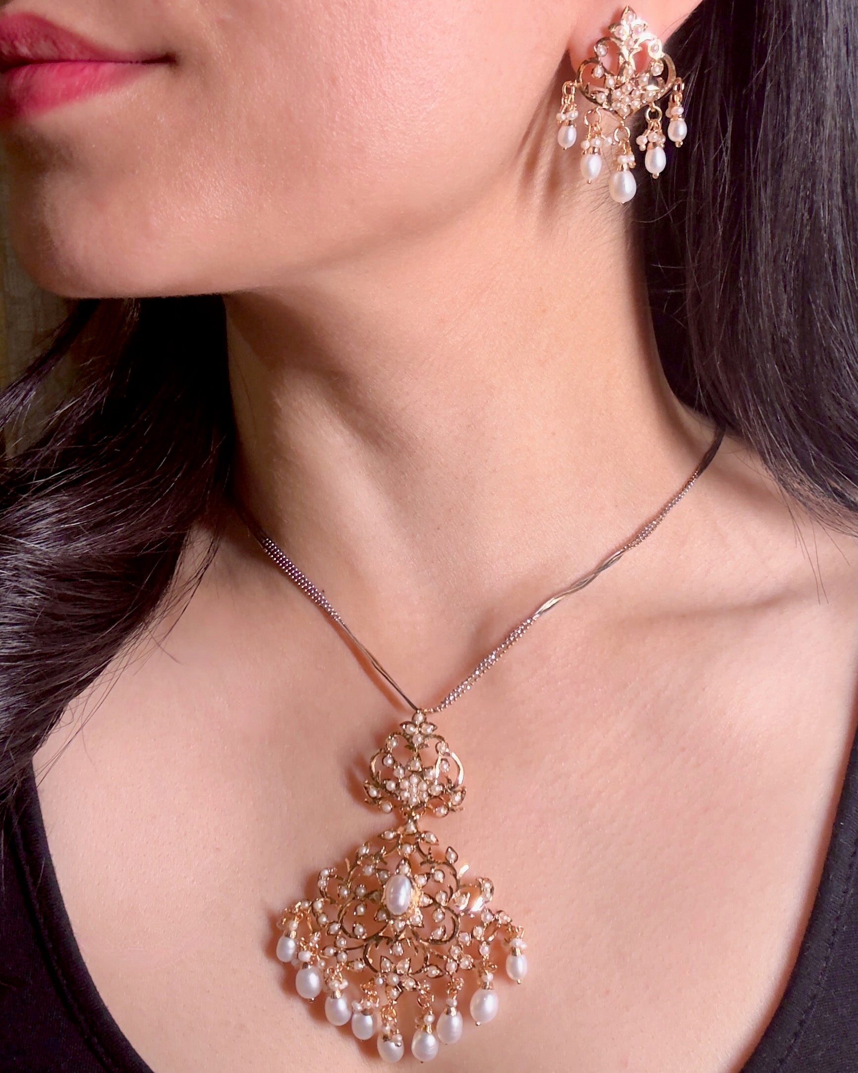 Pearl Pendant Set For Women | Gold Plated on 925 Silver | Jadau Jewelry