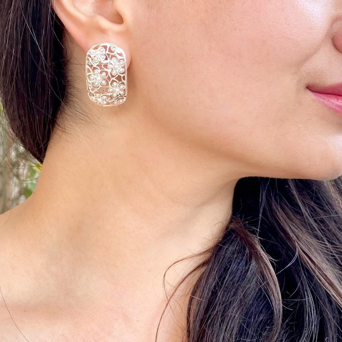 western pearl studs on sterling silver